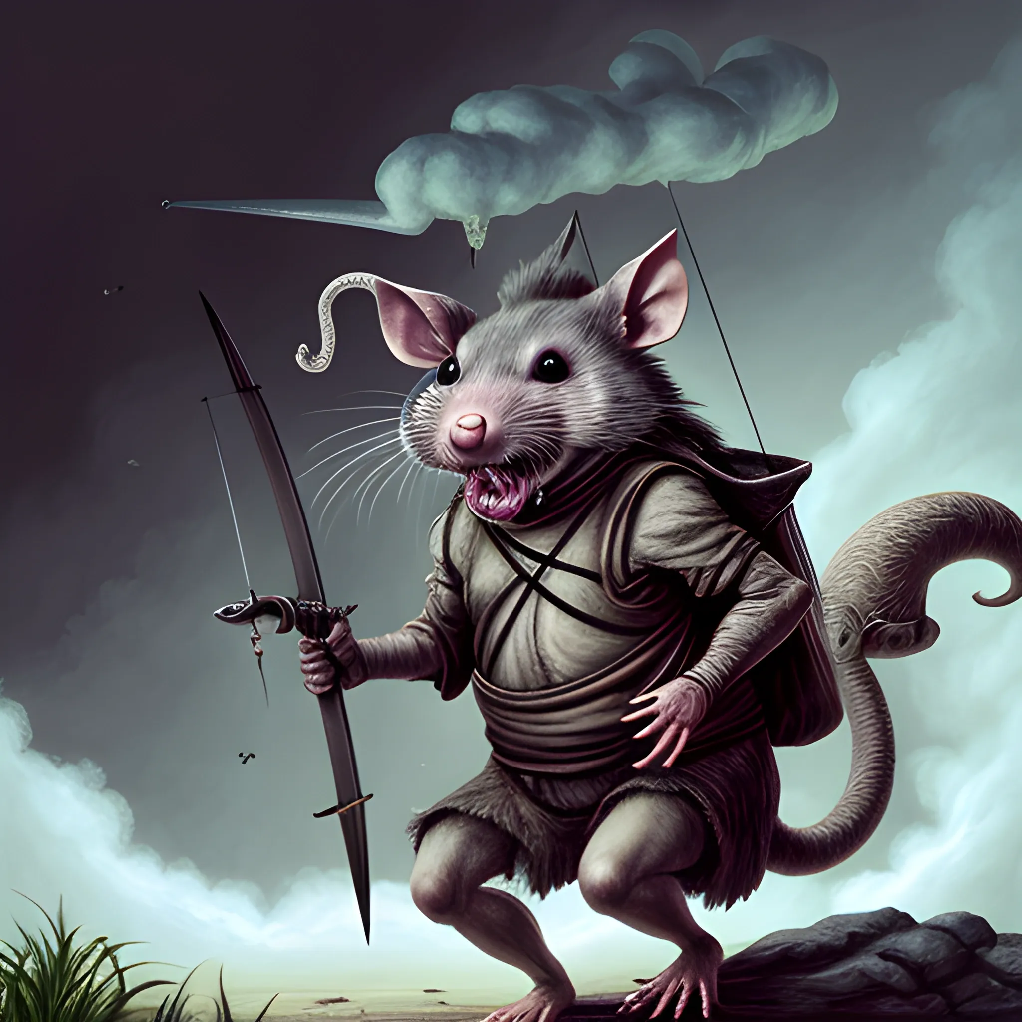 Humanoid Rat, Carrying Crossbow, Drooling Out Of Mouth, Surrounded By A Poison Cloud 