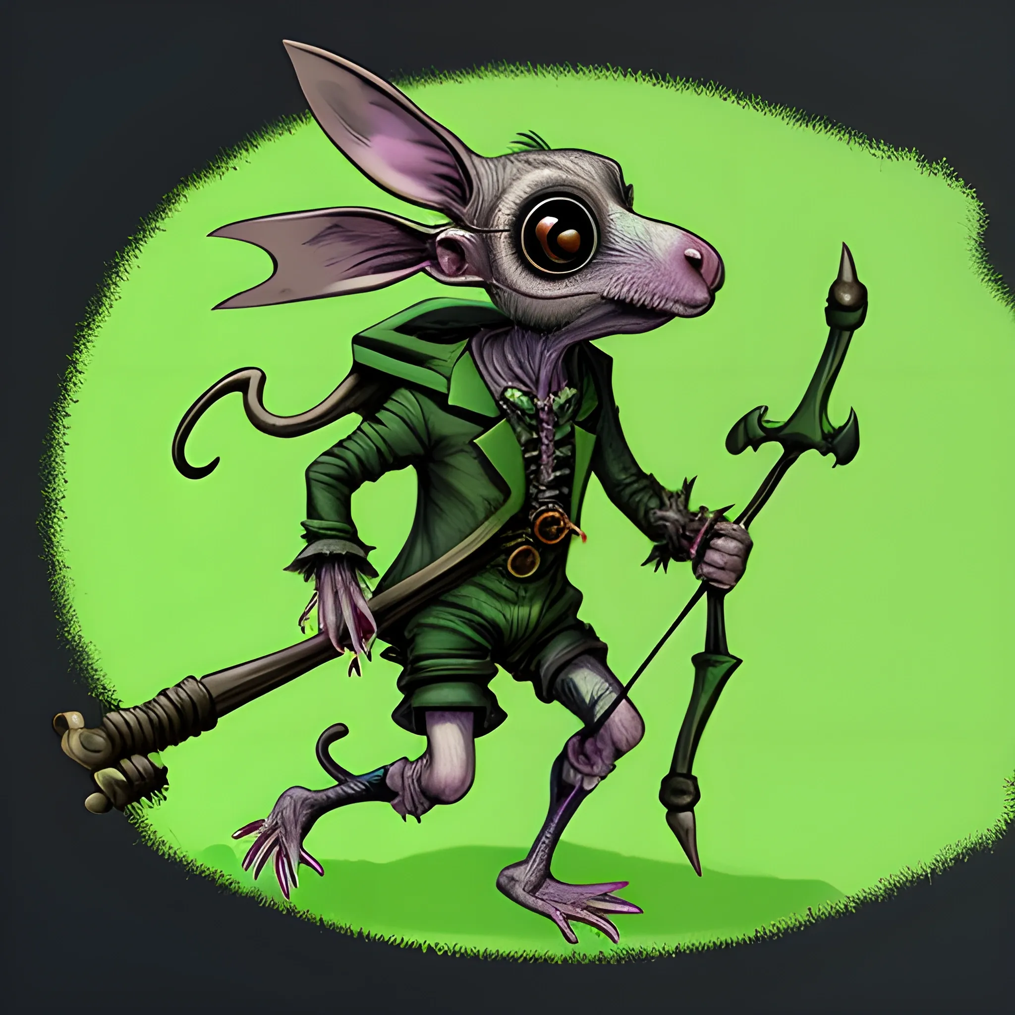 Humanoid Rat Creature, Carries A Poisonous Crossbow, Consumed By A Poison Cloud, Wearing Eye Goggles, And A Green Suit