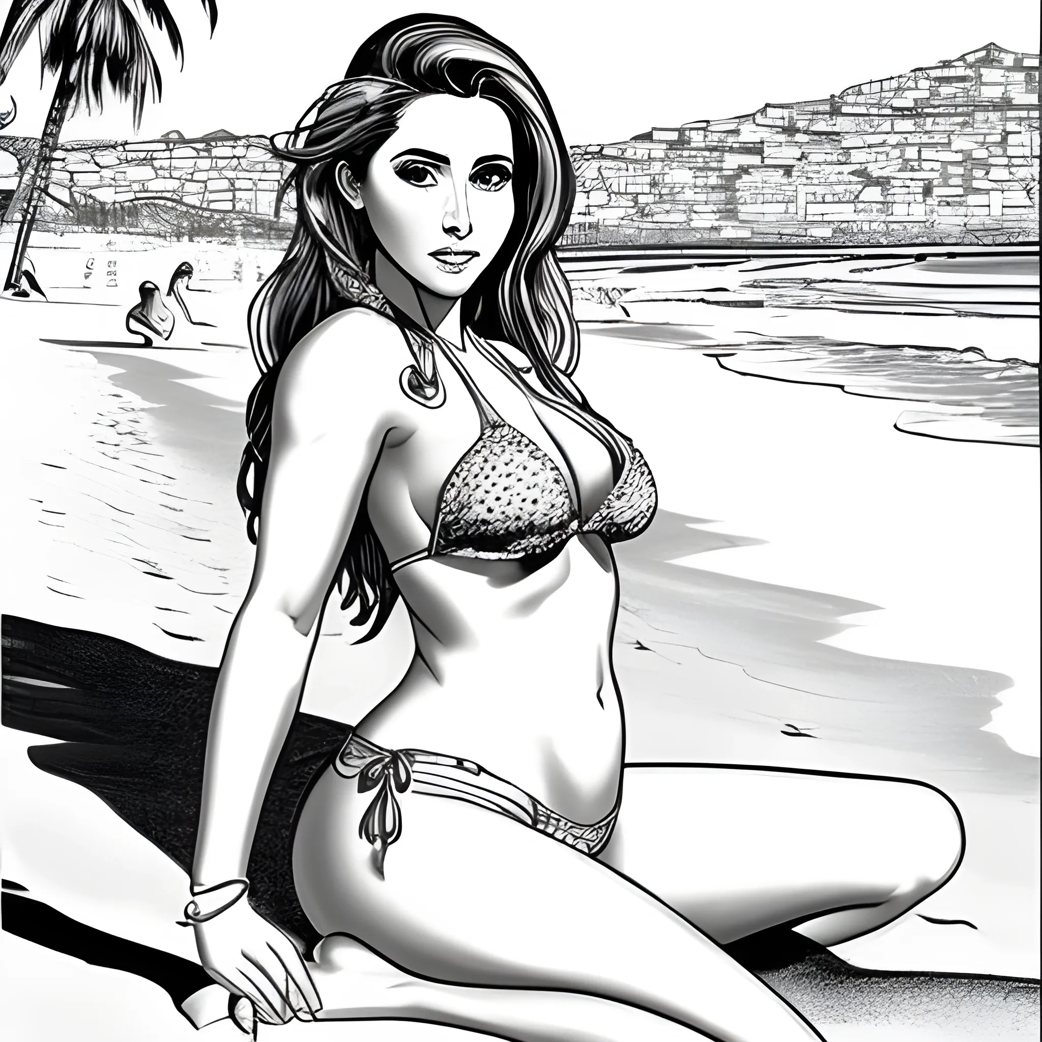 Dibujo Para Colorear De Hermosa Mujer En Bikini Acostada En La O Arthub Ai