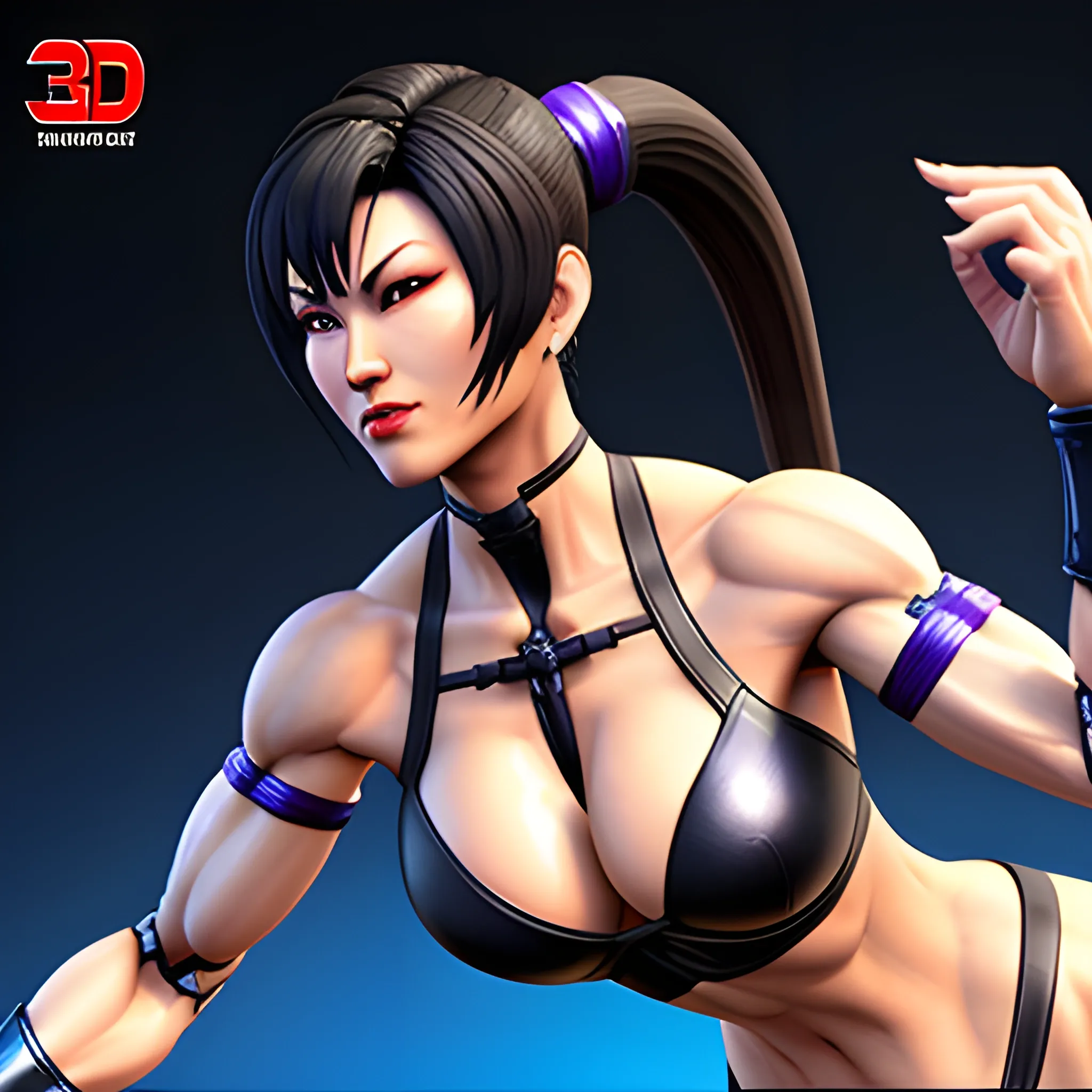 Chun li x raiden shogun  software features , 3d, realistic,  2girls