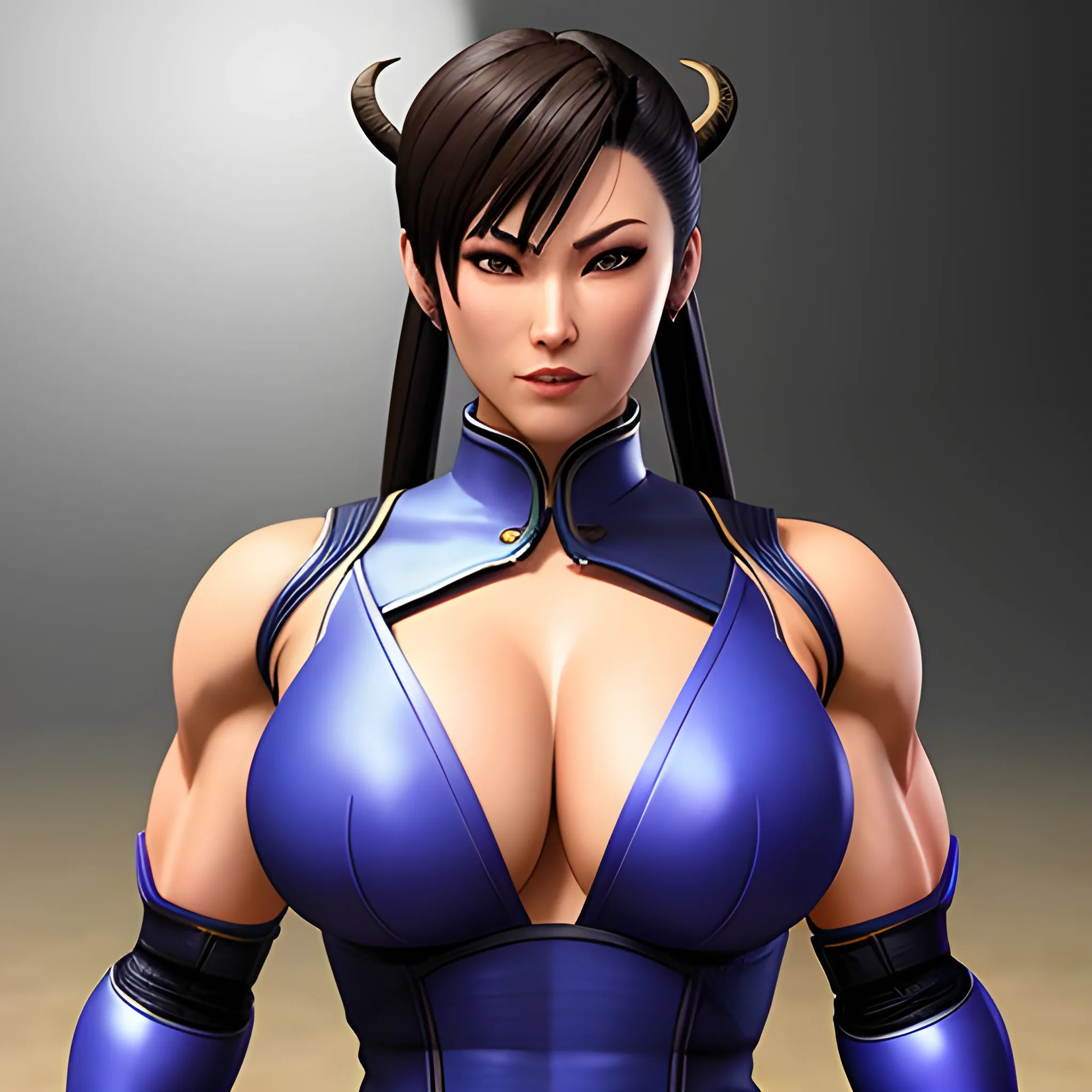 Chun li x raiden shogun  soft features , 3d, realistic,  2girls