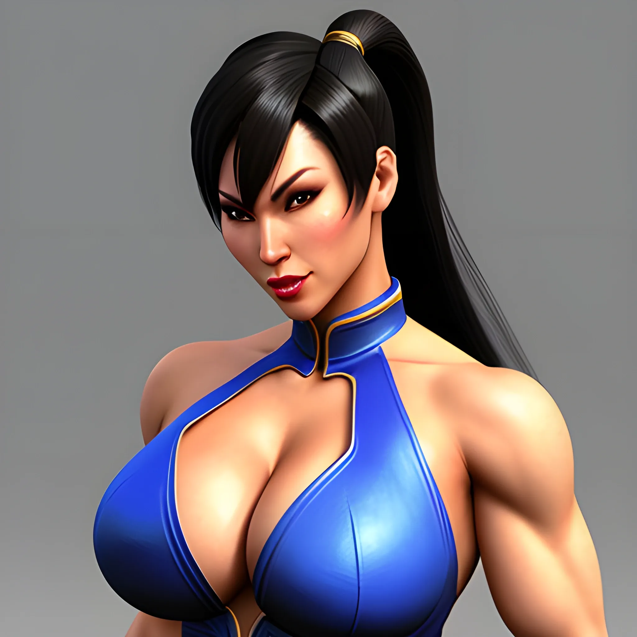 Chun li ,kitana  soft features , 3d, realistic,  2girls,  sfw