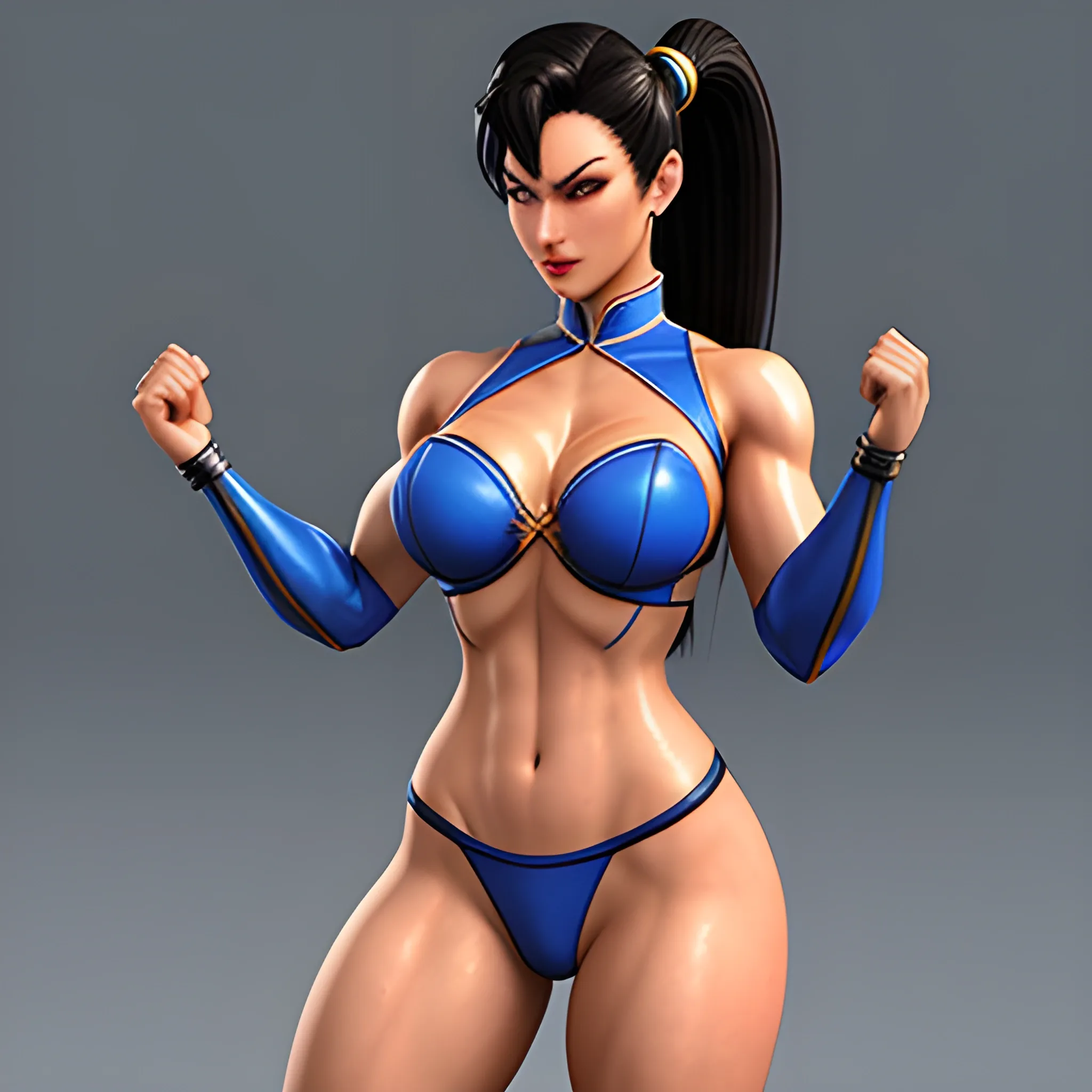 Chun li ,kitana  soft features , 3d, realistic,  2girls,  sfw, slim hour glass  body,