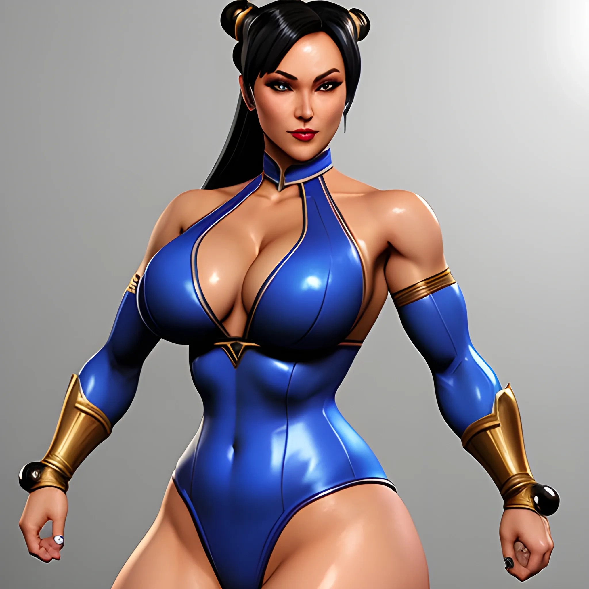 Chun li ,kitana  soft features , 3d, realistic,  2girls,  sfw, slim hour glass  body,