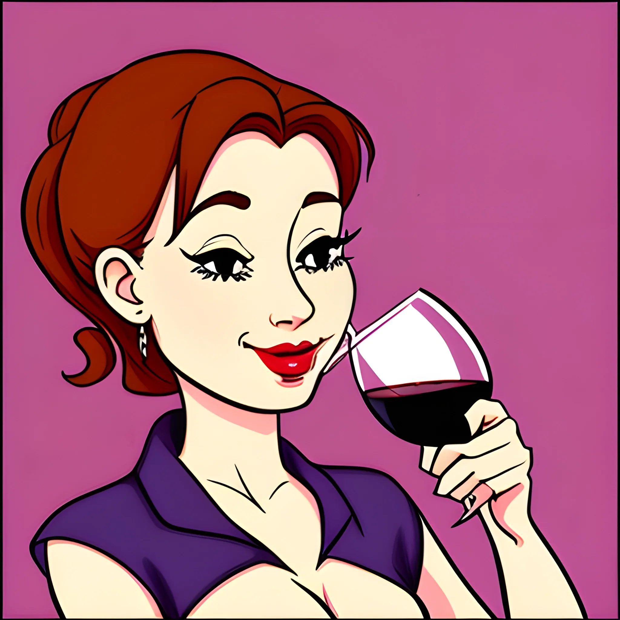 Beatiful woman drinking wine , Cartoon