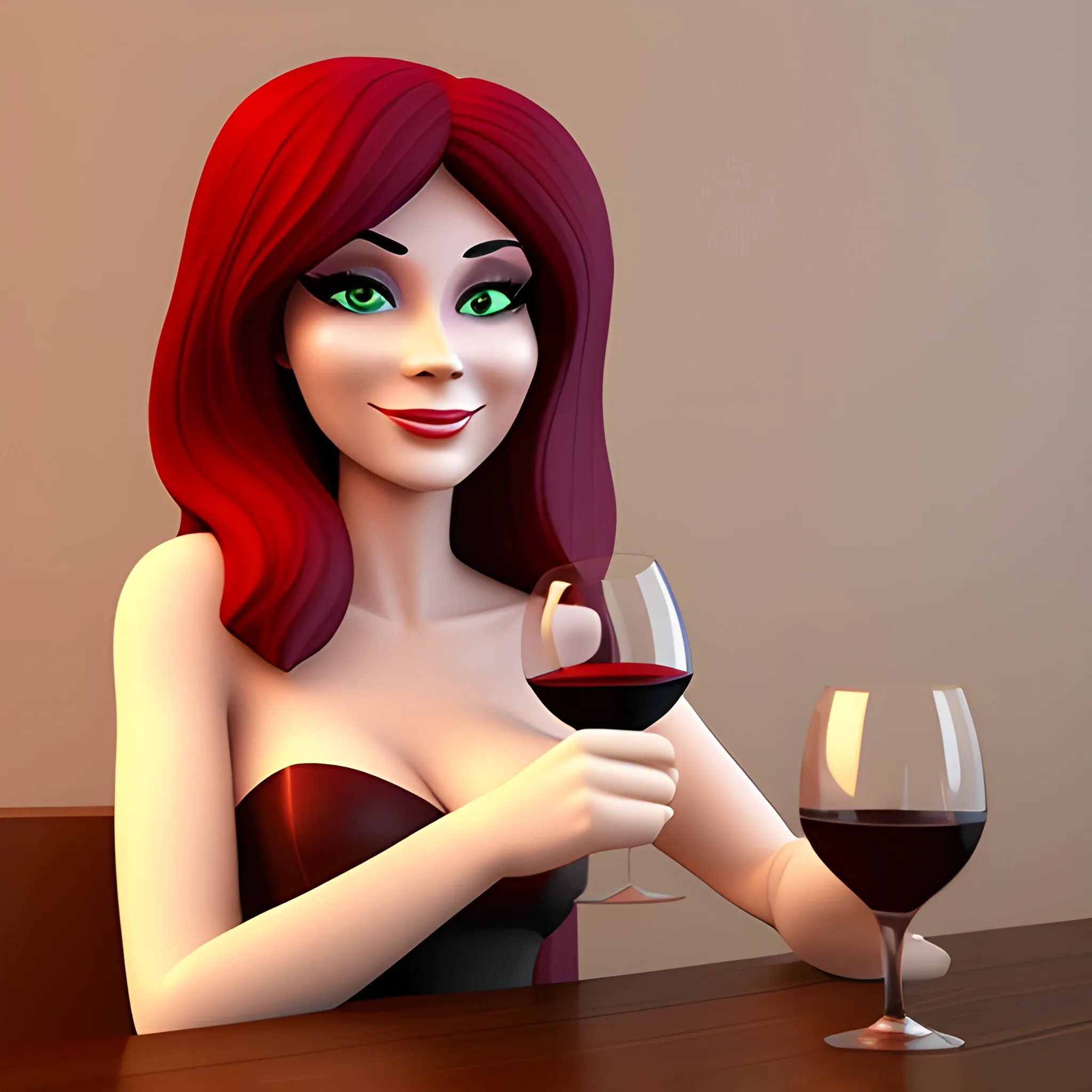 Beatiful woman drinking wine , Cartoon, 3D