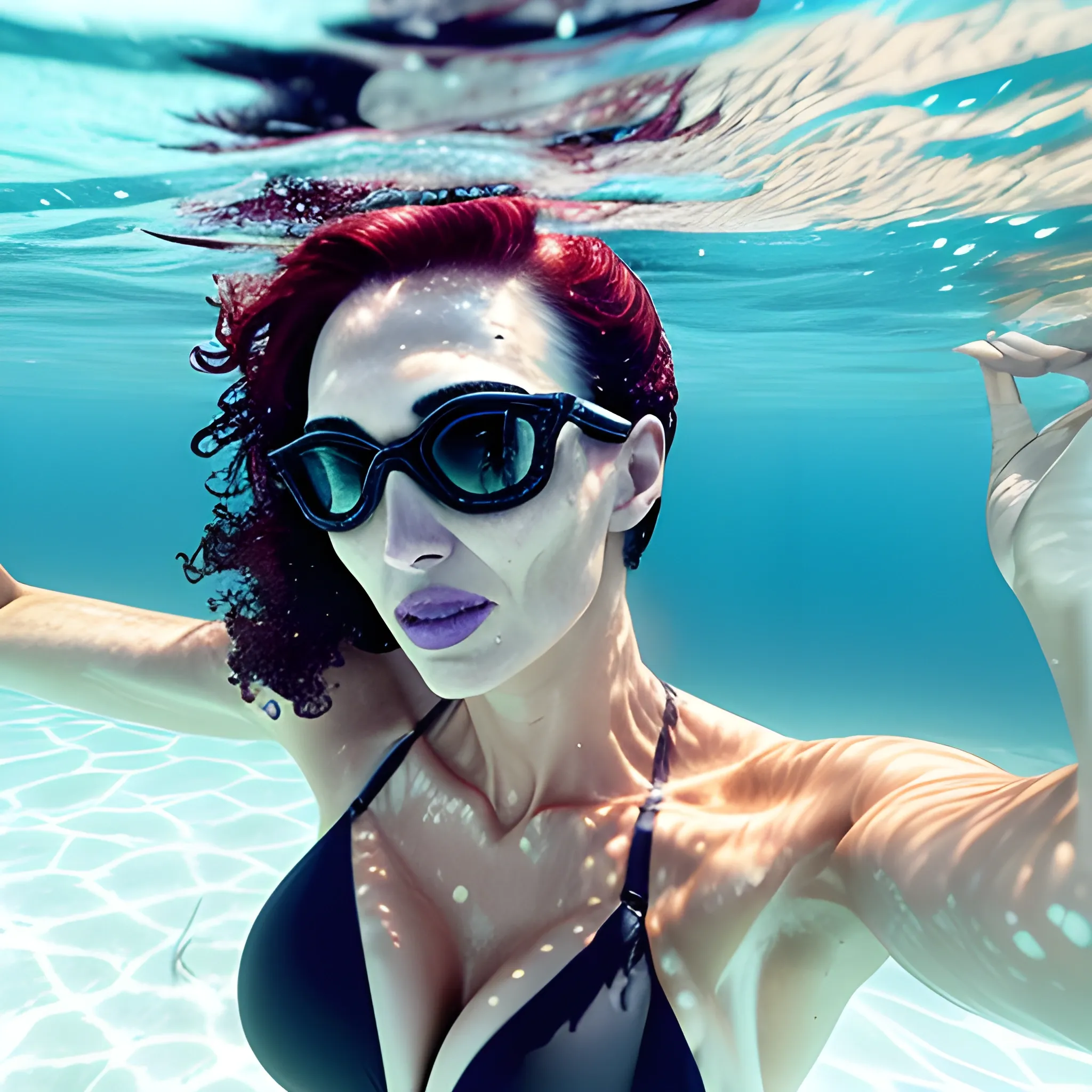 Girl in a swimsuit underwater anemia hot face 
