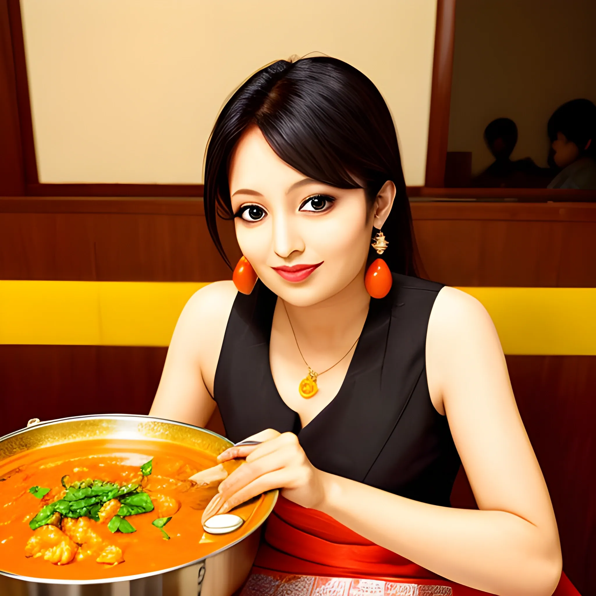 Beautiful lady eating curry