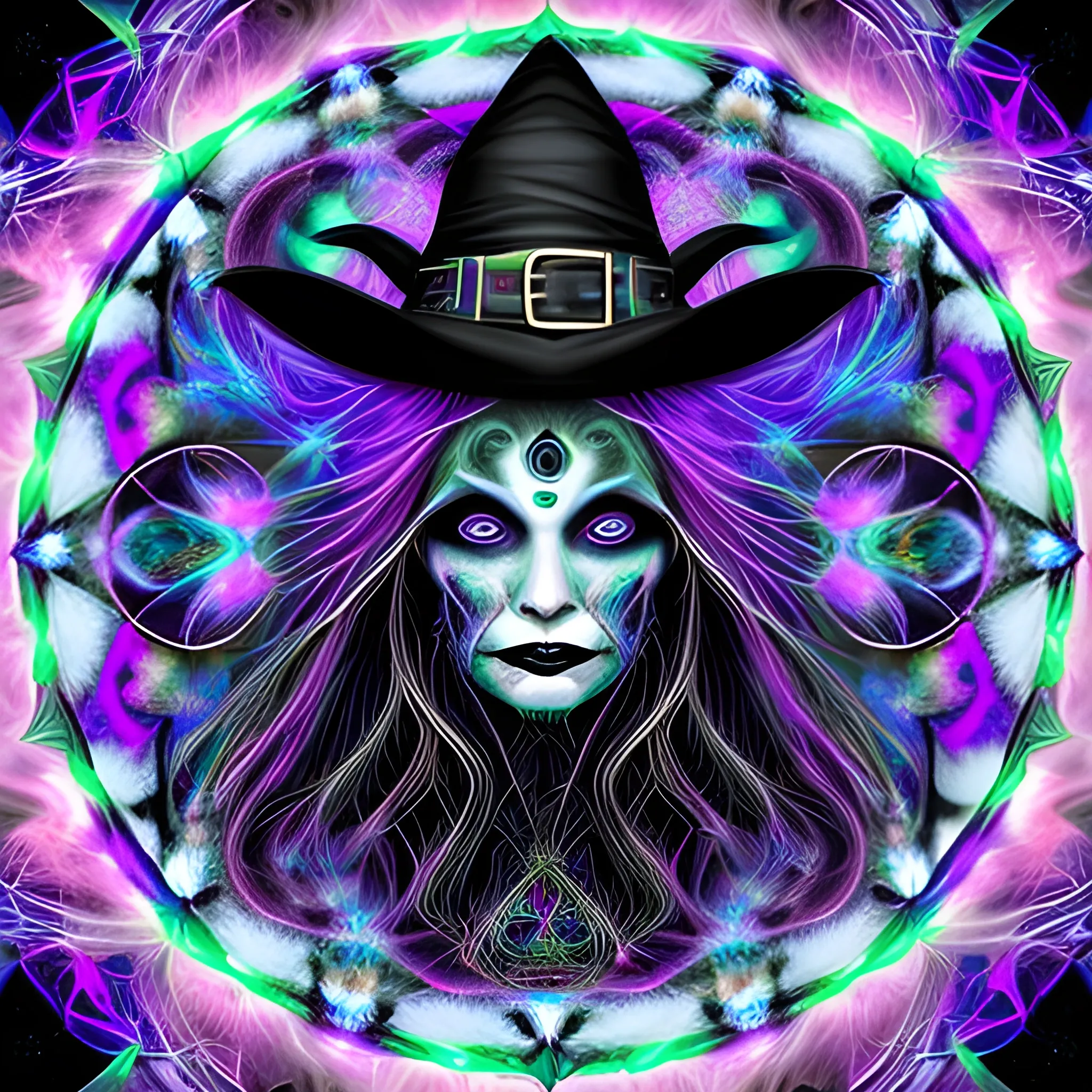 mysterious witch, incredible ultra dimensional psychedelic experience time, psychotic