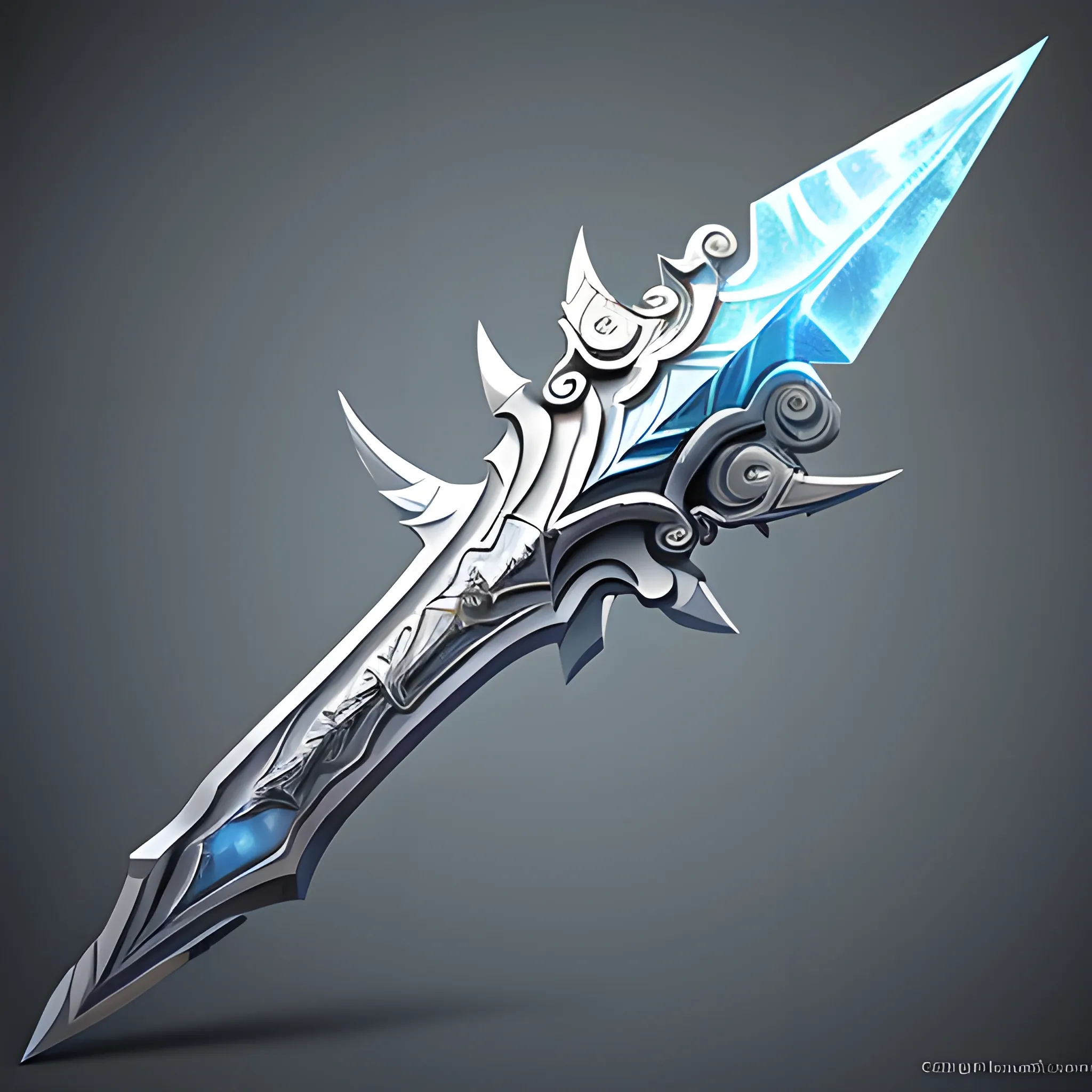 Glaive, enchanted by ice, fantasy, concept art,  sharp focus, high details, elegant, ray tracing, magic weapon