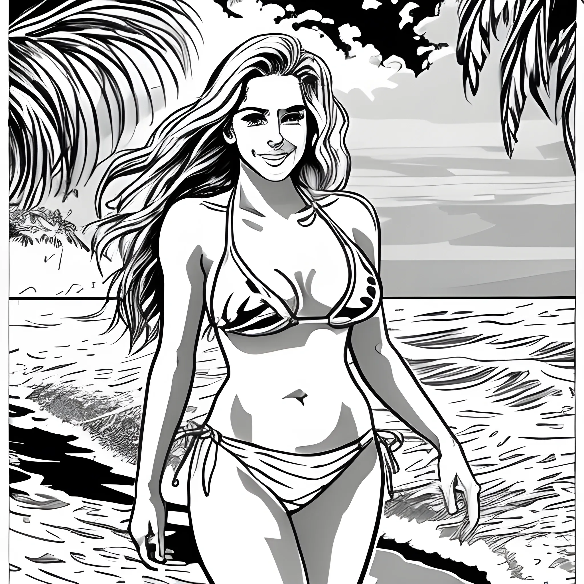 dibujo para colorear de hermosa mujer en bikini entrando al mar