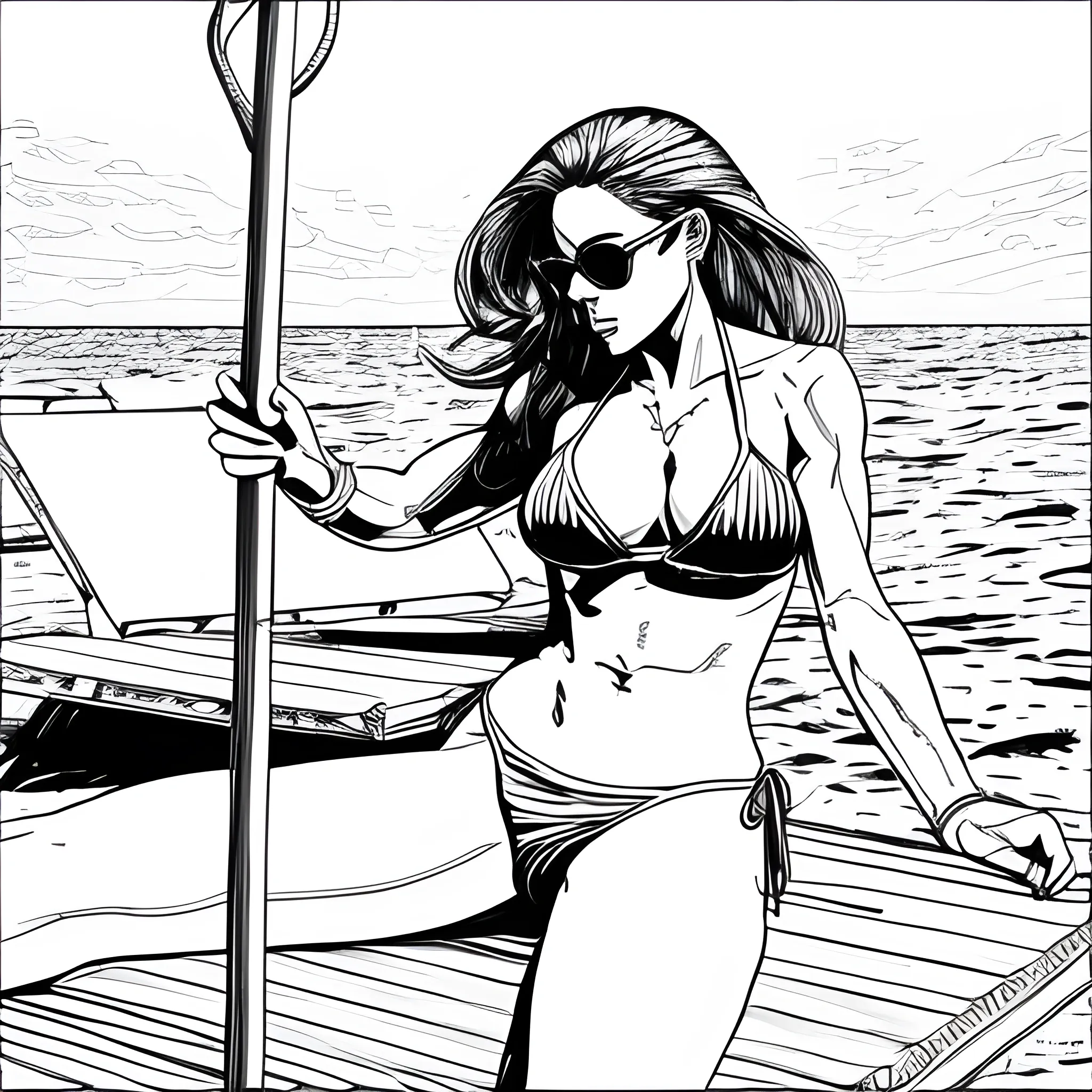 Dibujo Para Colorear De Hermosa Mujer En Bikini Sentada En La A Arthub Ai