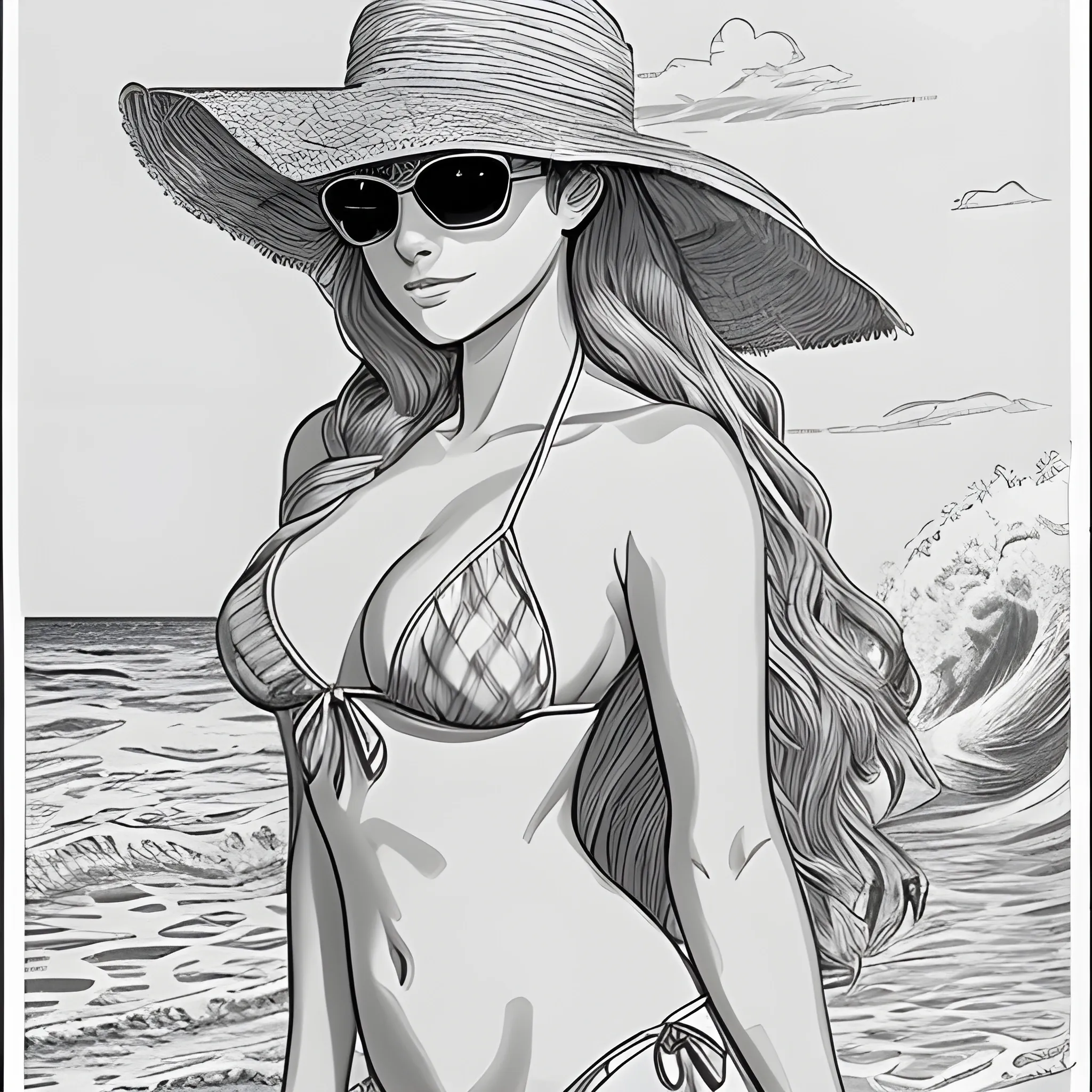 Dibujo Para Colorear De Hermosa Mujer En Bikini Sentada Con Una Arthub Ai