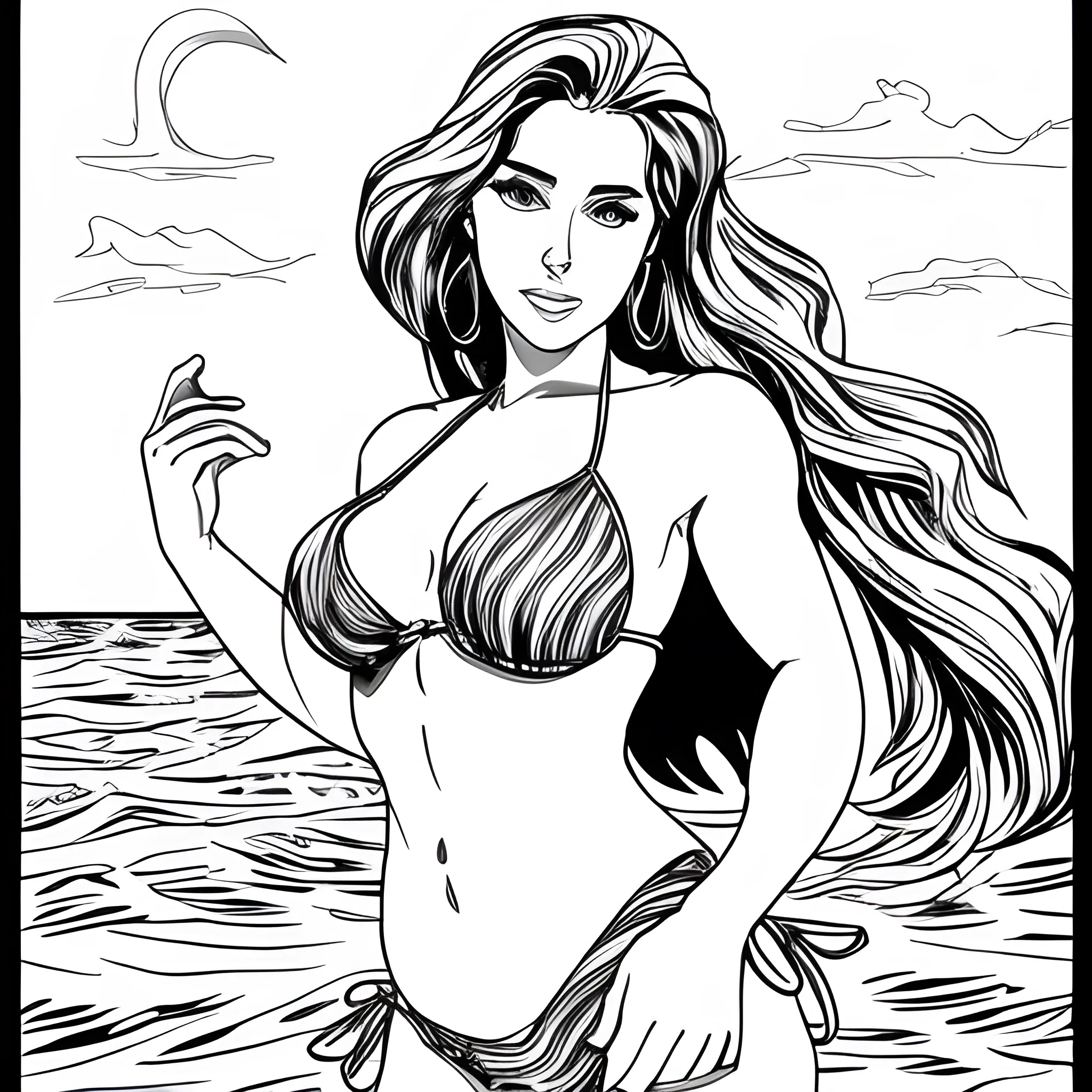 Dibujo Para Colorear De Hermosa Mujer En Bikini Semi Arrodillad Arthub Ai