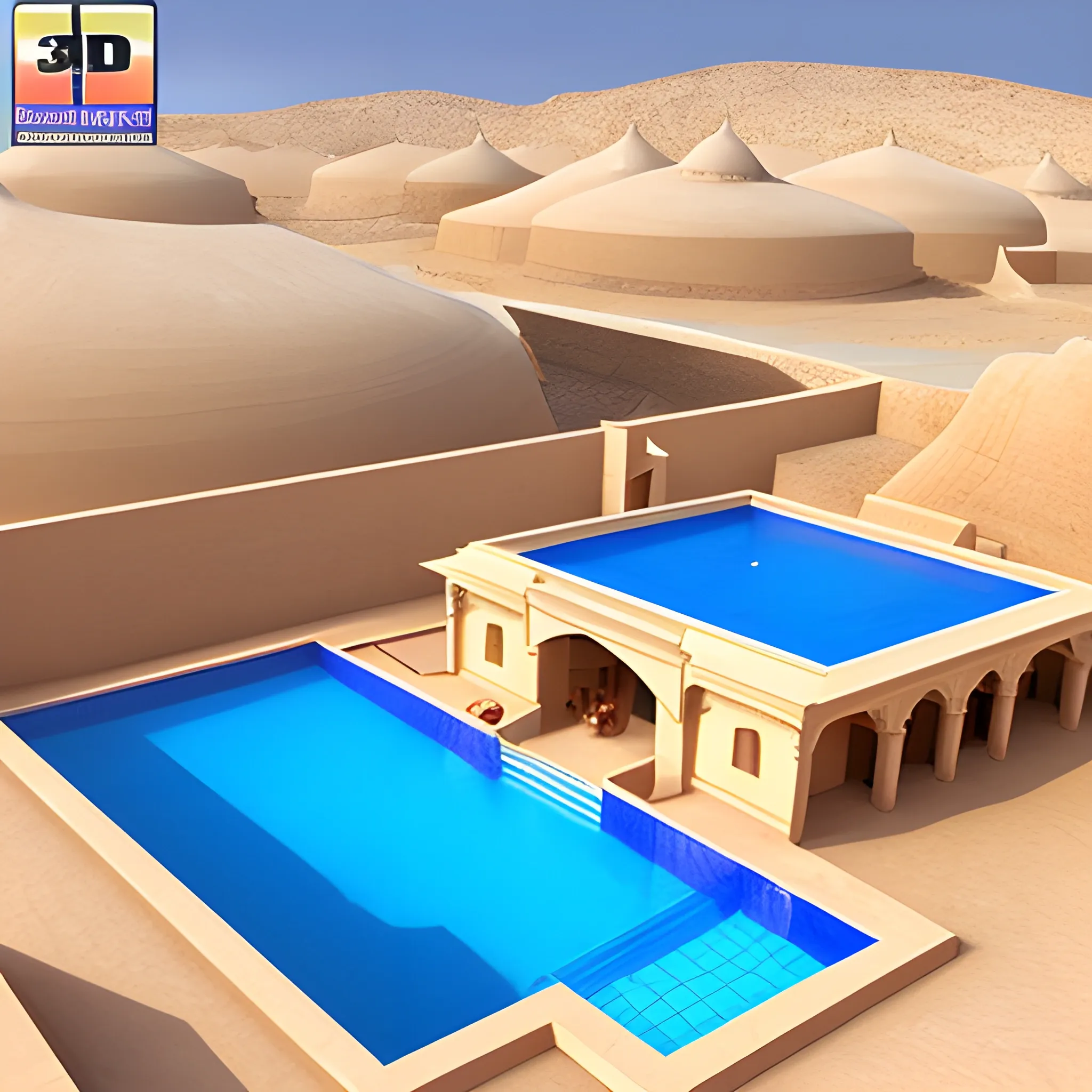  rajasthan desert swiming pool, 3D