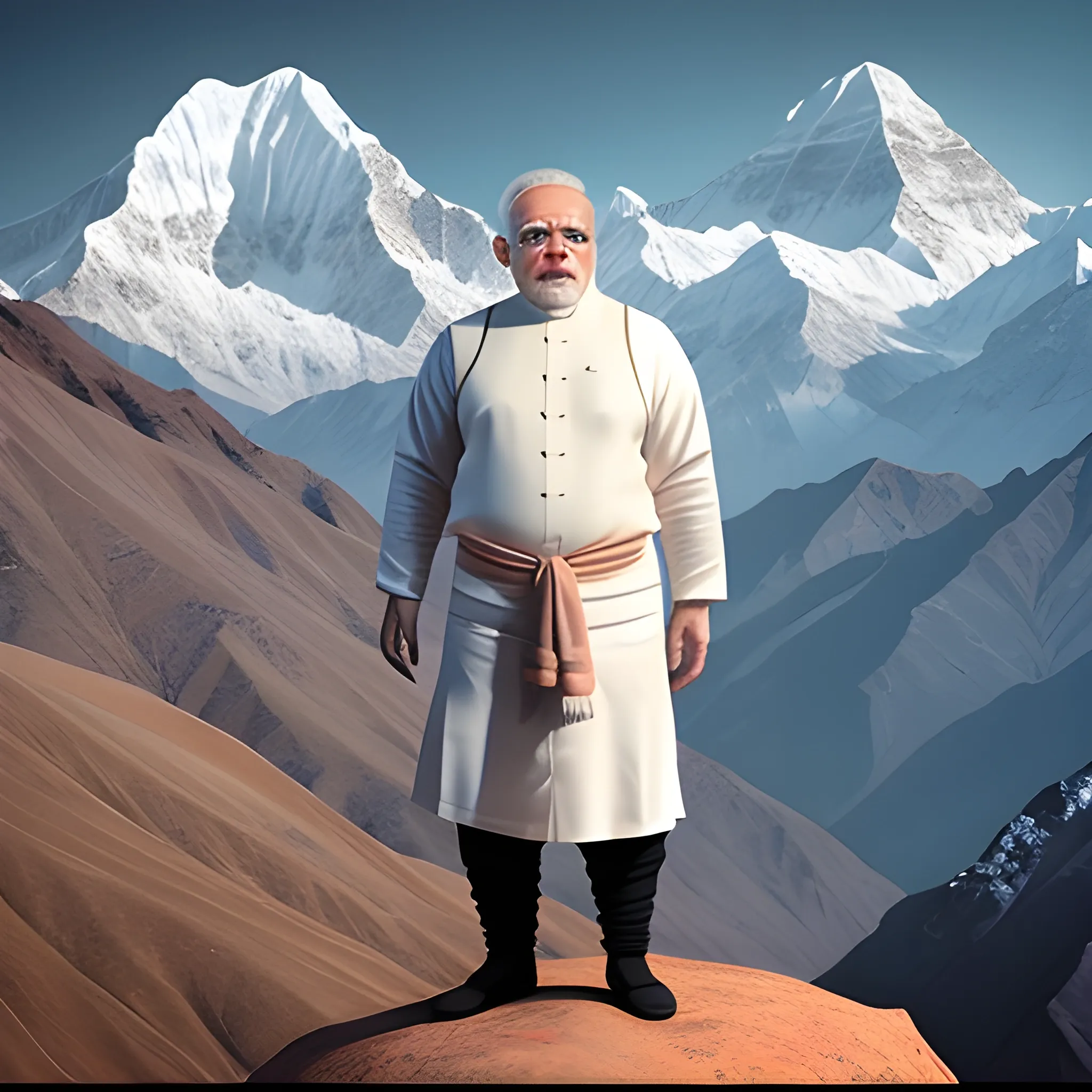 elon musk as monk in himalayas with narendra modi, 3D