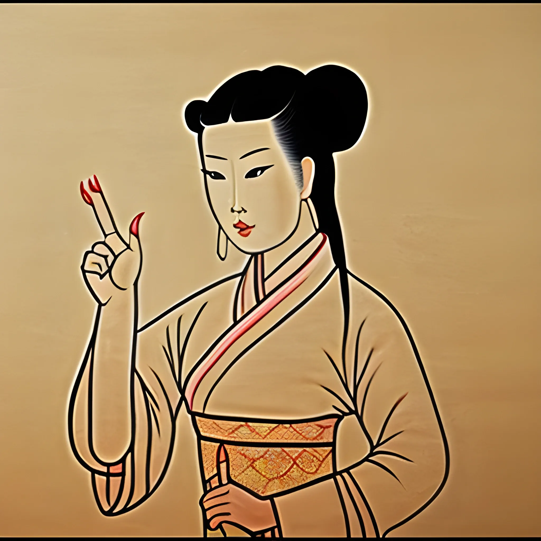 Dynasty Han-style Wall Drawing of a woman who makes a finger pose of fucking.