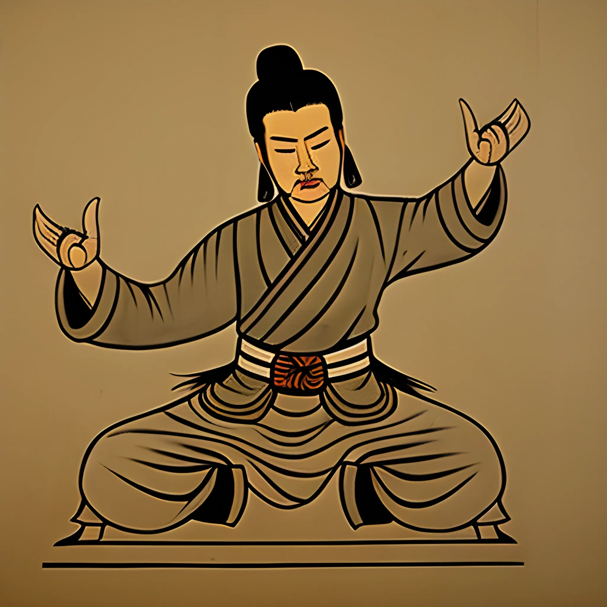 Dynasty Han-style Tomb Wall Drawing of a frag who makes a finger pose of fucking.