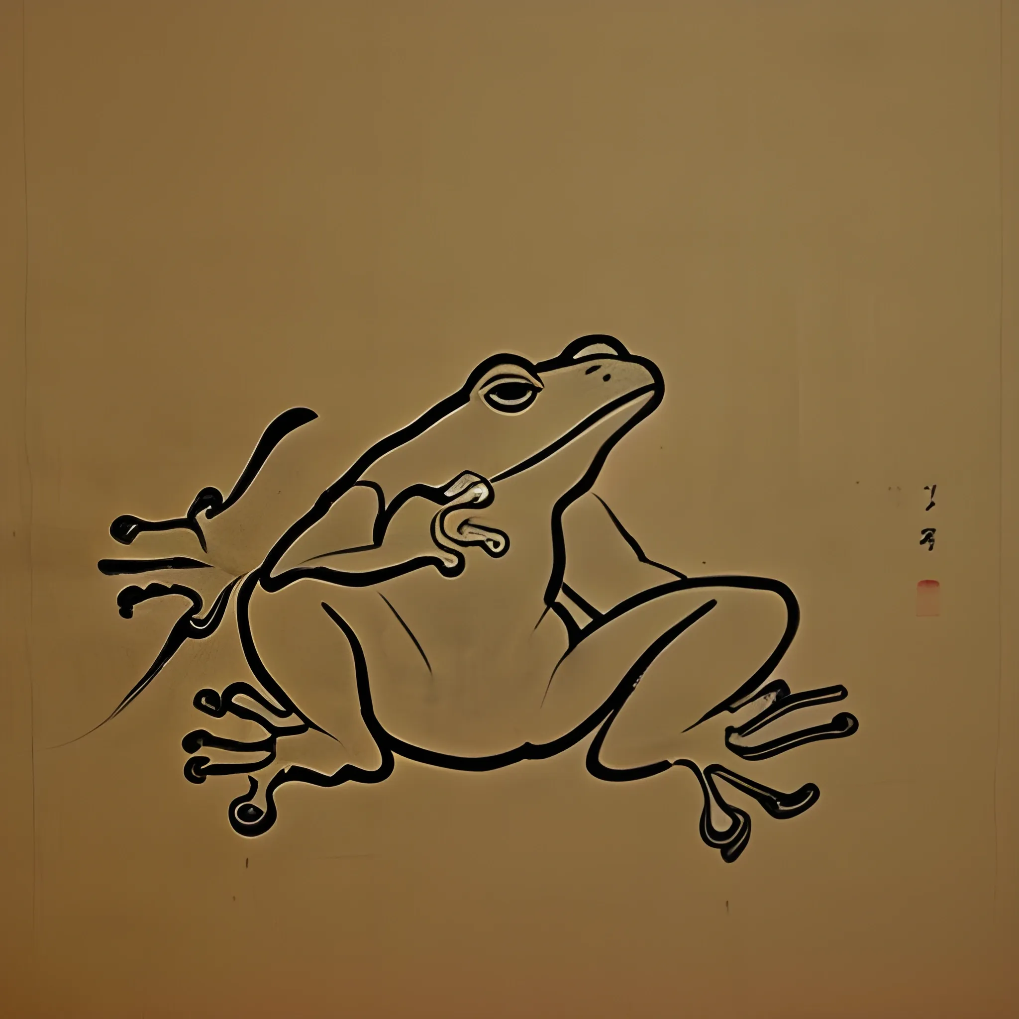 Dynasty Han-style Tomb Wall Drawing of a frog which makes a finger pose of fucking.