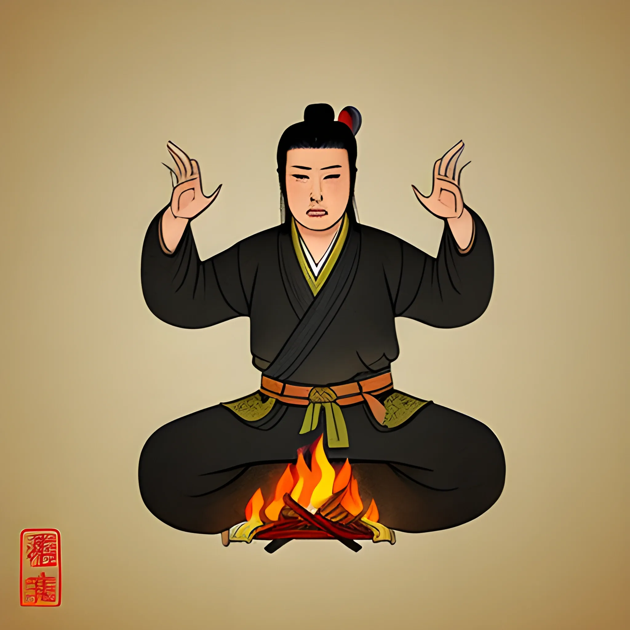 Dynasty Han Tomb Wall Style Drawing of a fire which makes a finger pose of fucking.