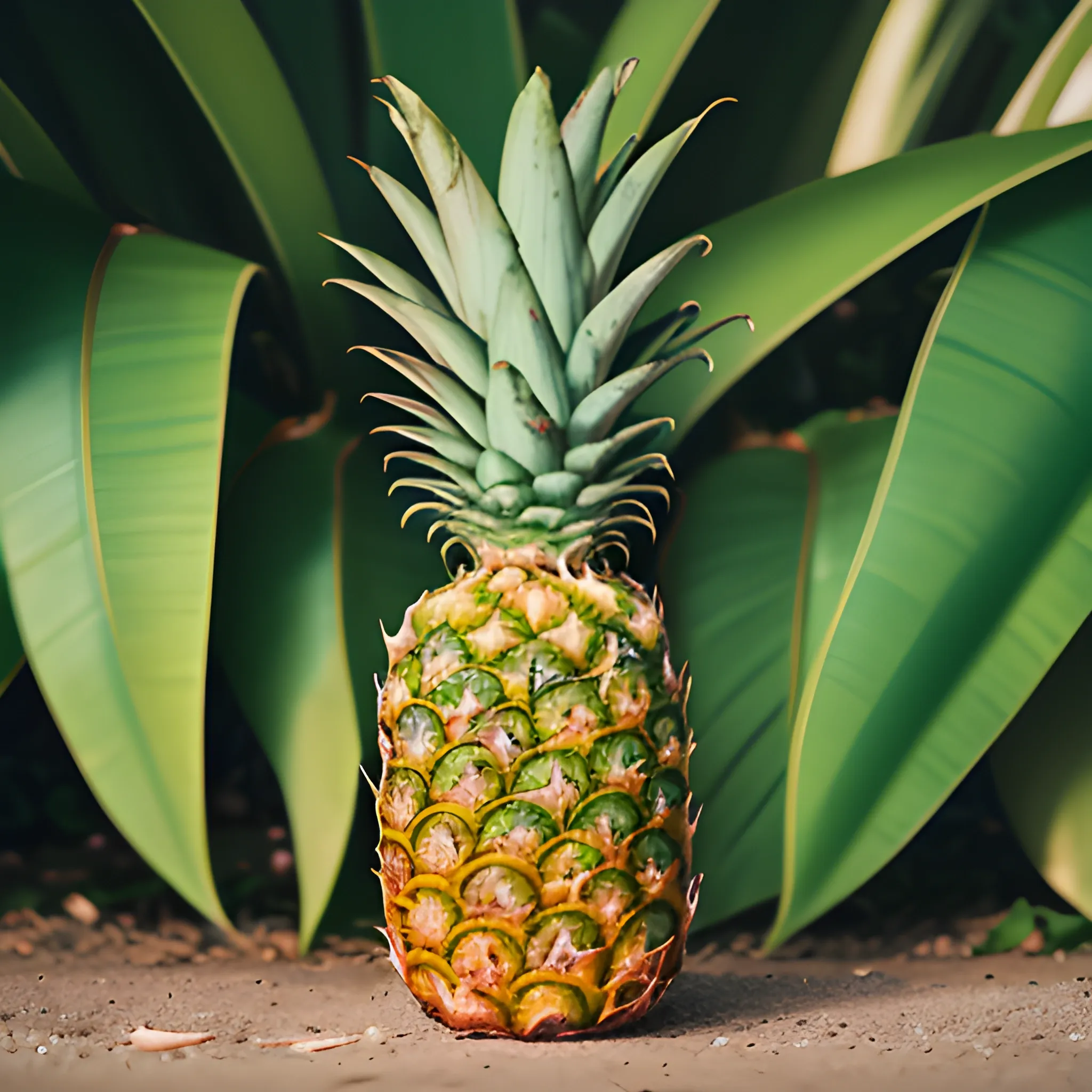 pineapple with its leaves spread, high resolution, raw vulnerability, 8k