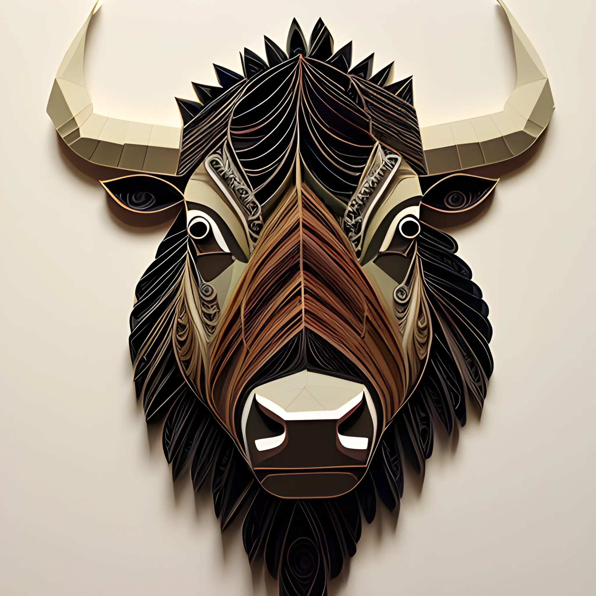 paper quilling, paper cut art, paper illustration, bison, thanksgiving, very detailed, 8k --v 4