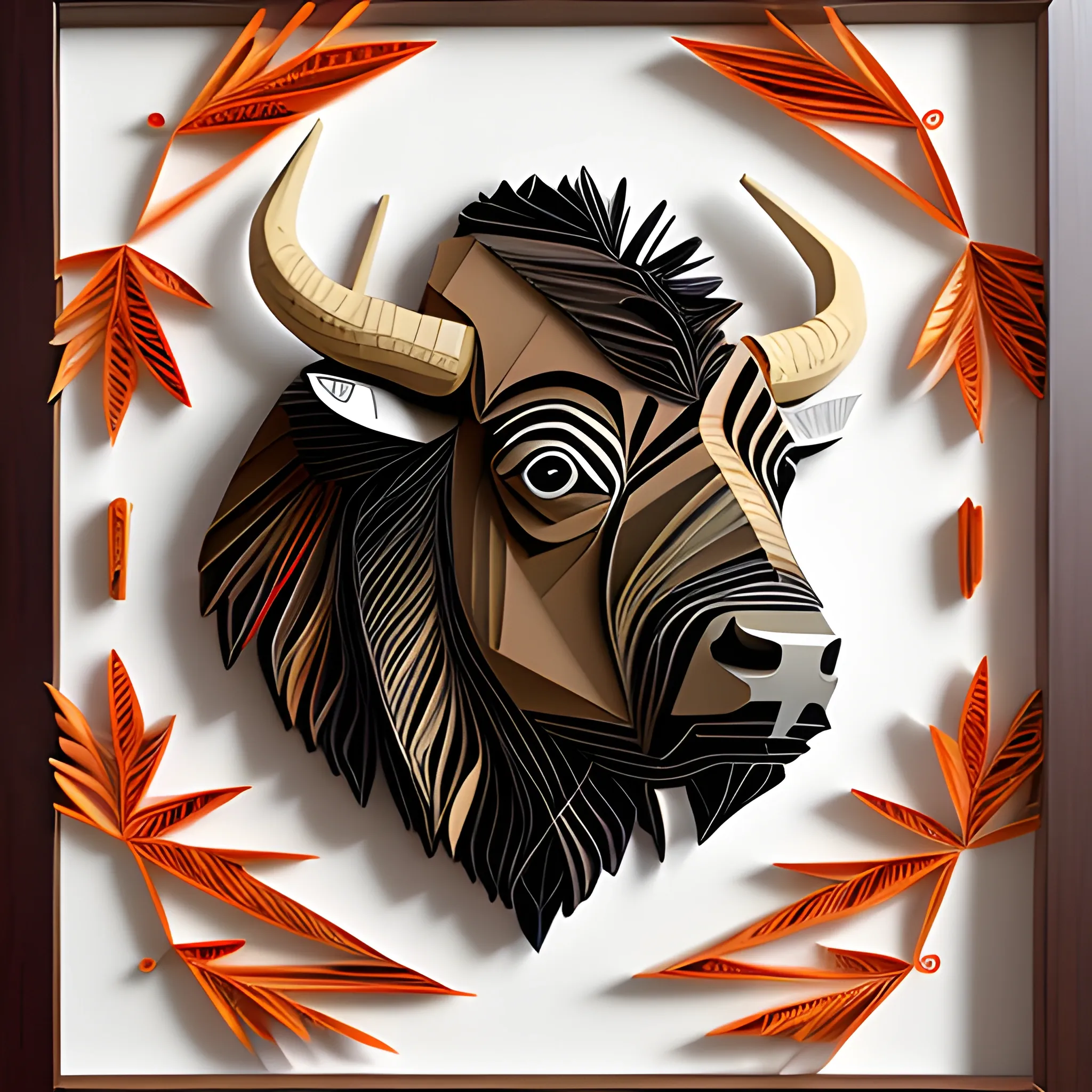 paper quilling, paper cut art, paper illustration, bison, thanksgiving, very detailed, 8k --v 4