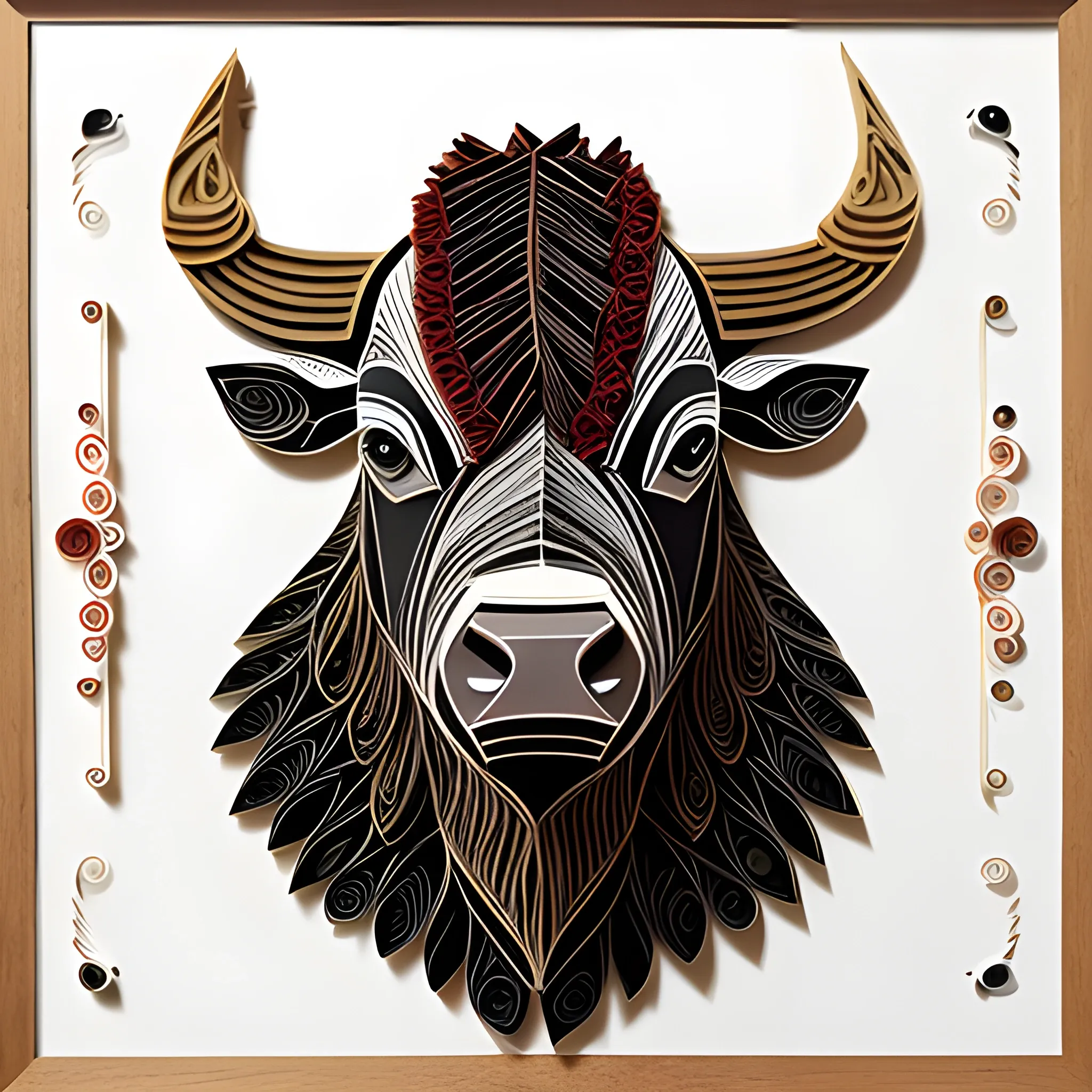 paper quilling, paper cut art, paper illustration, bison, thanksgiving, very detailed, 8k --v 4