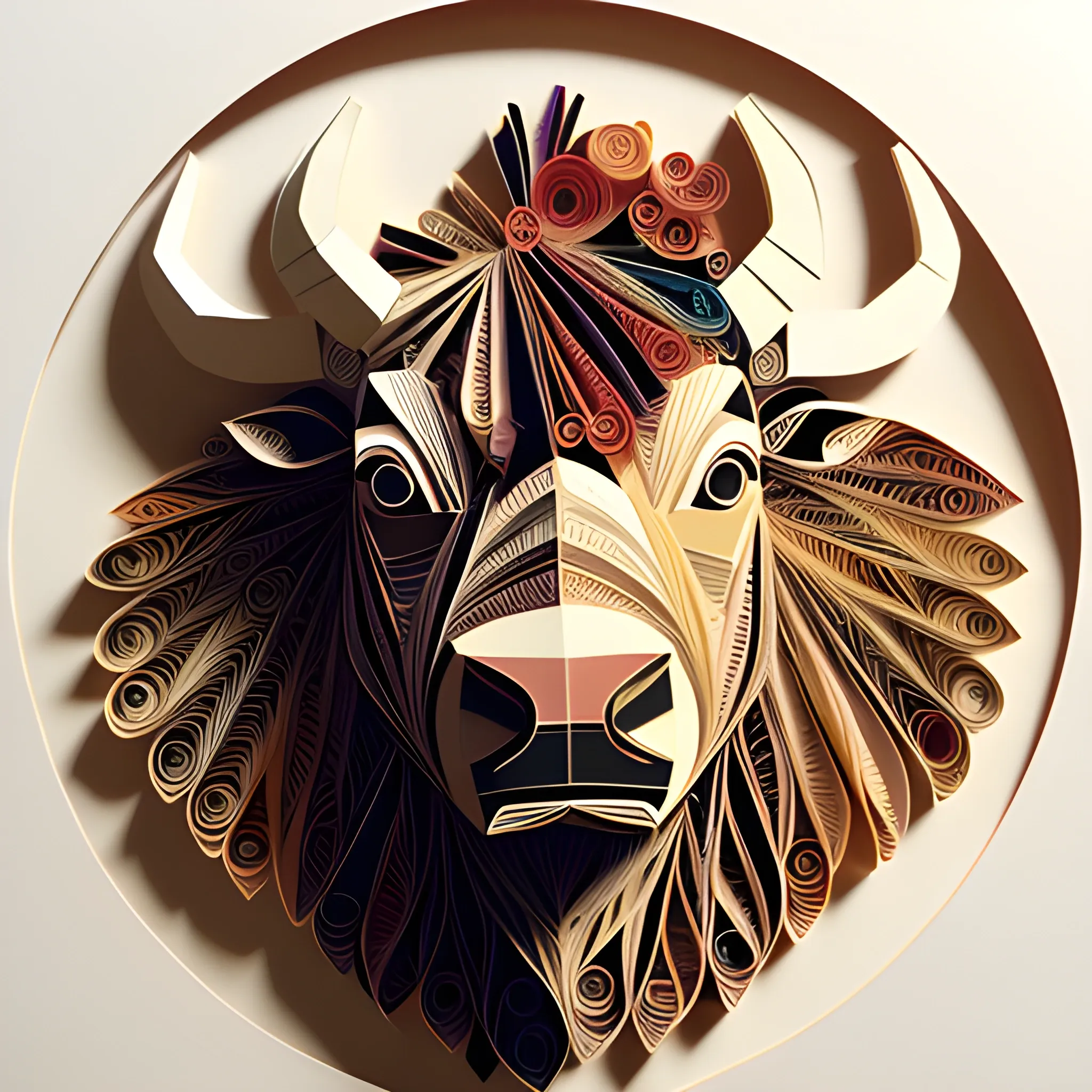 paper quilling, paper cut art, paper illustration, bison, thanksgiving, very detailed, 8k --v 4