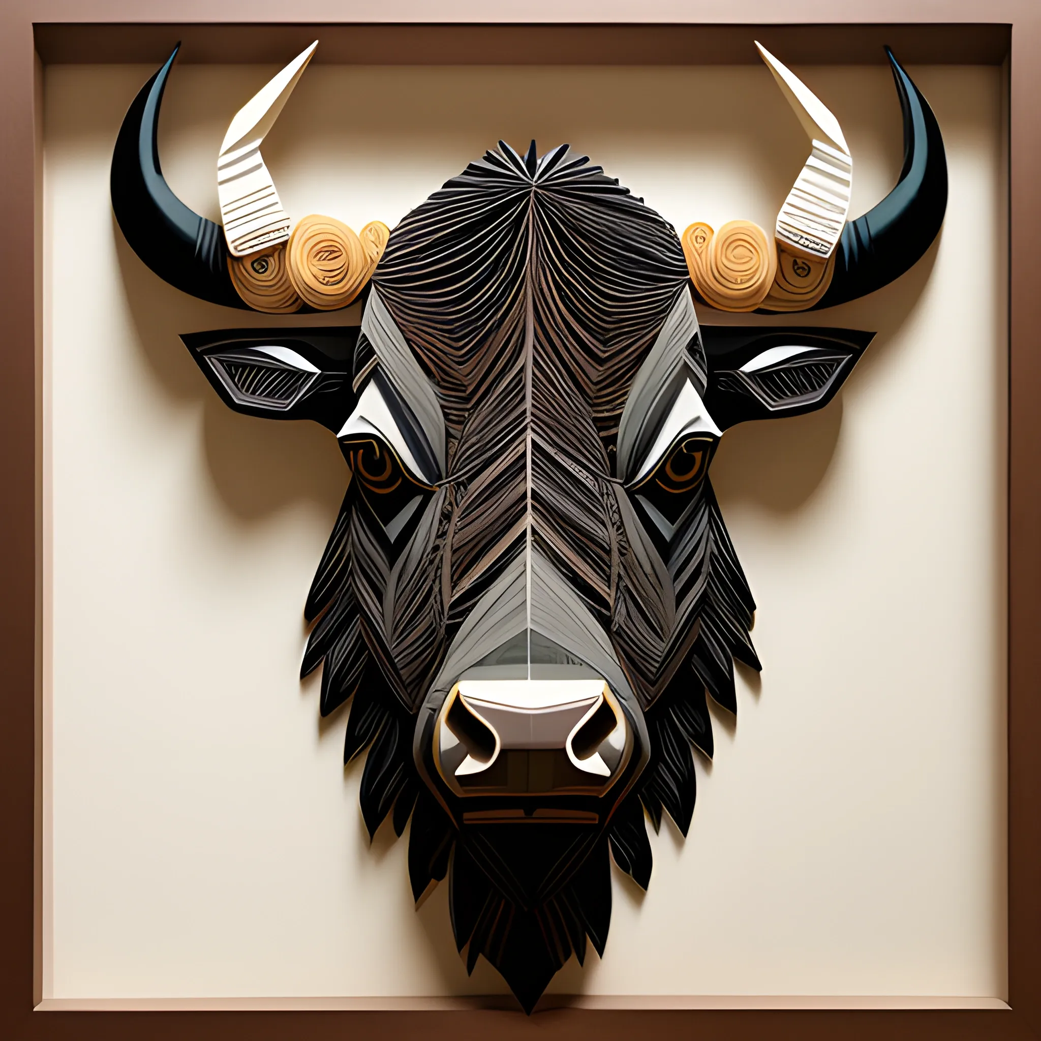 paper quilling, paper cut art, paper illustration, brutal bison, thanksgiving, very detailed, 8k --v 4