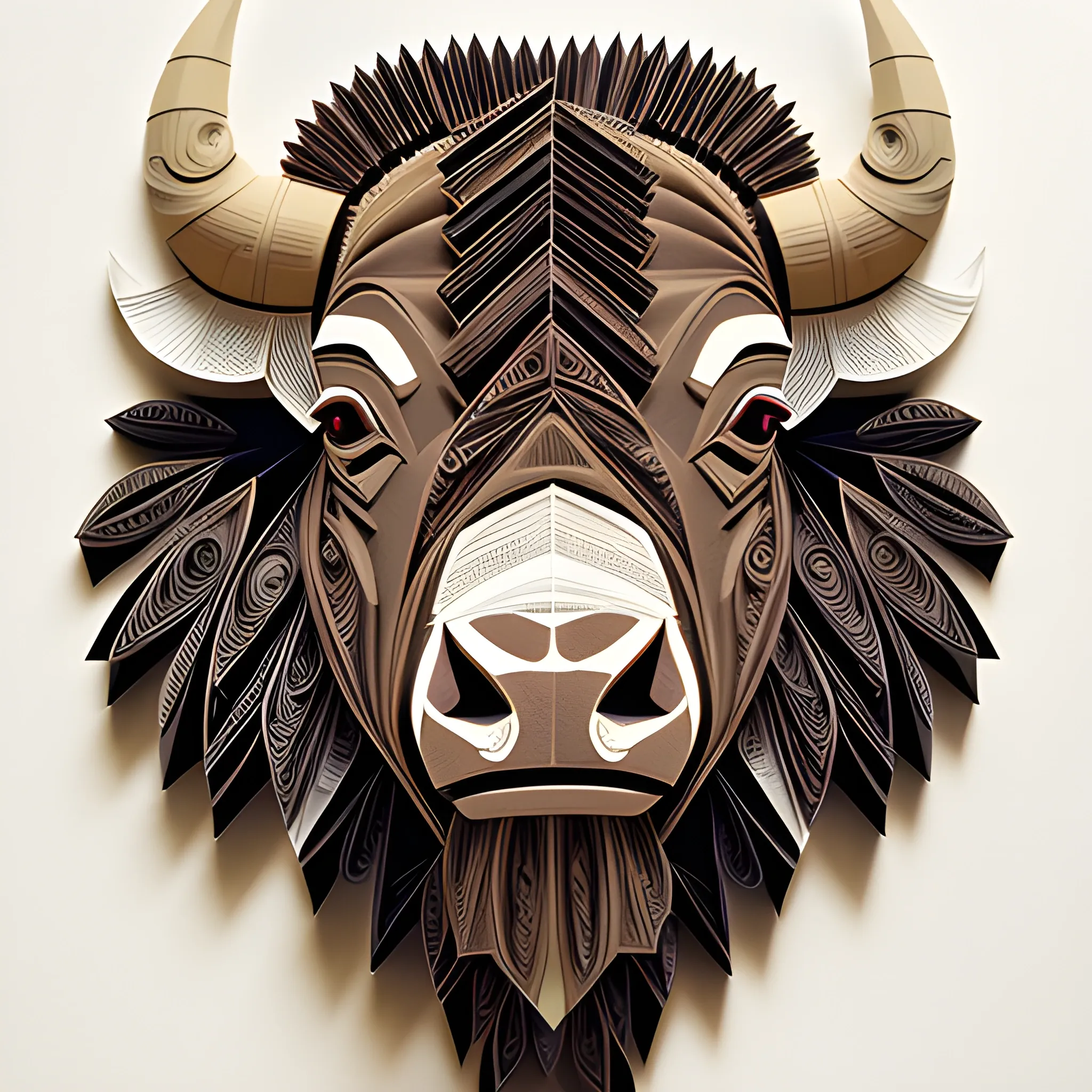 paper quilling, paper cut art, paper illustration, brutal bison, thanksgiving, very detailed, 8k --v 4