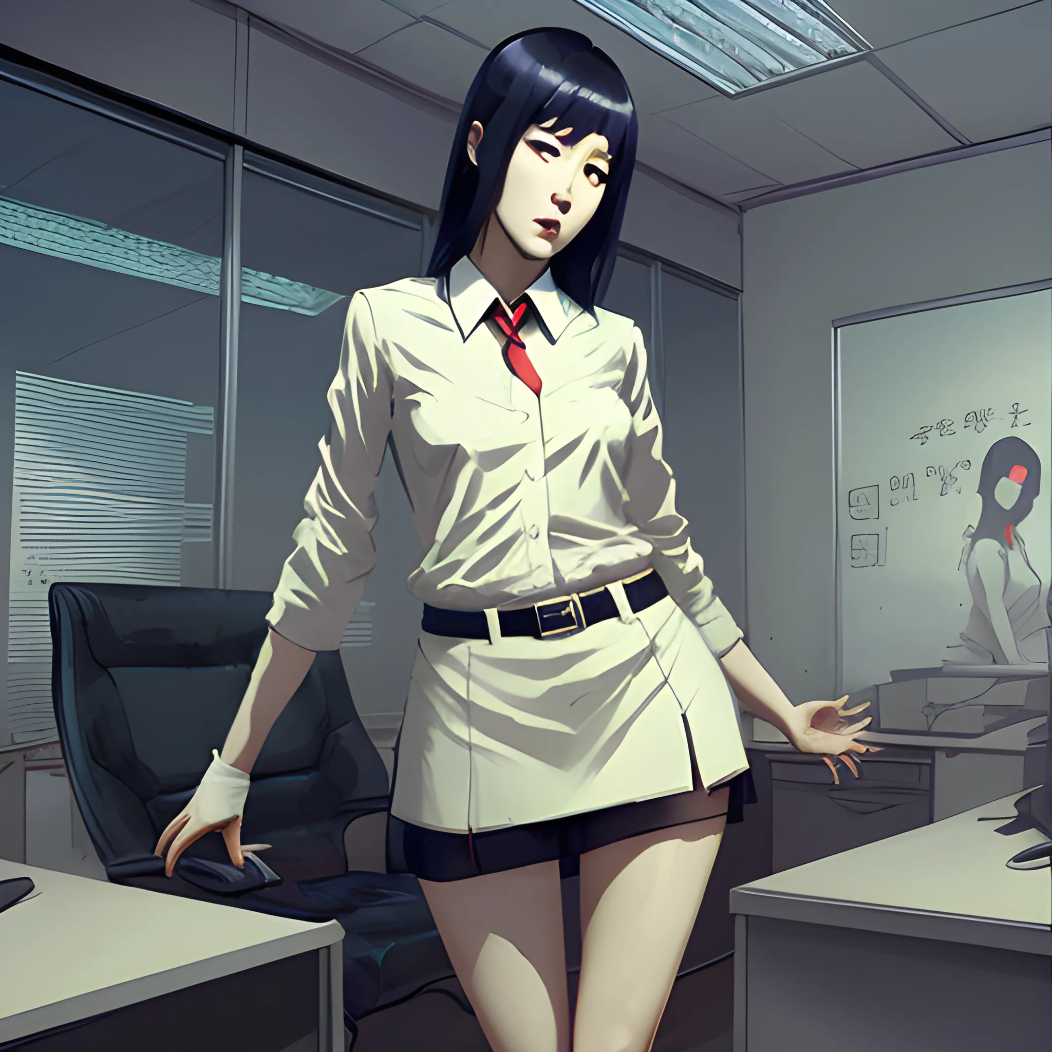 korean women in the office miniskirt legs sinister art by Greg Rutkowski, Cartoon