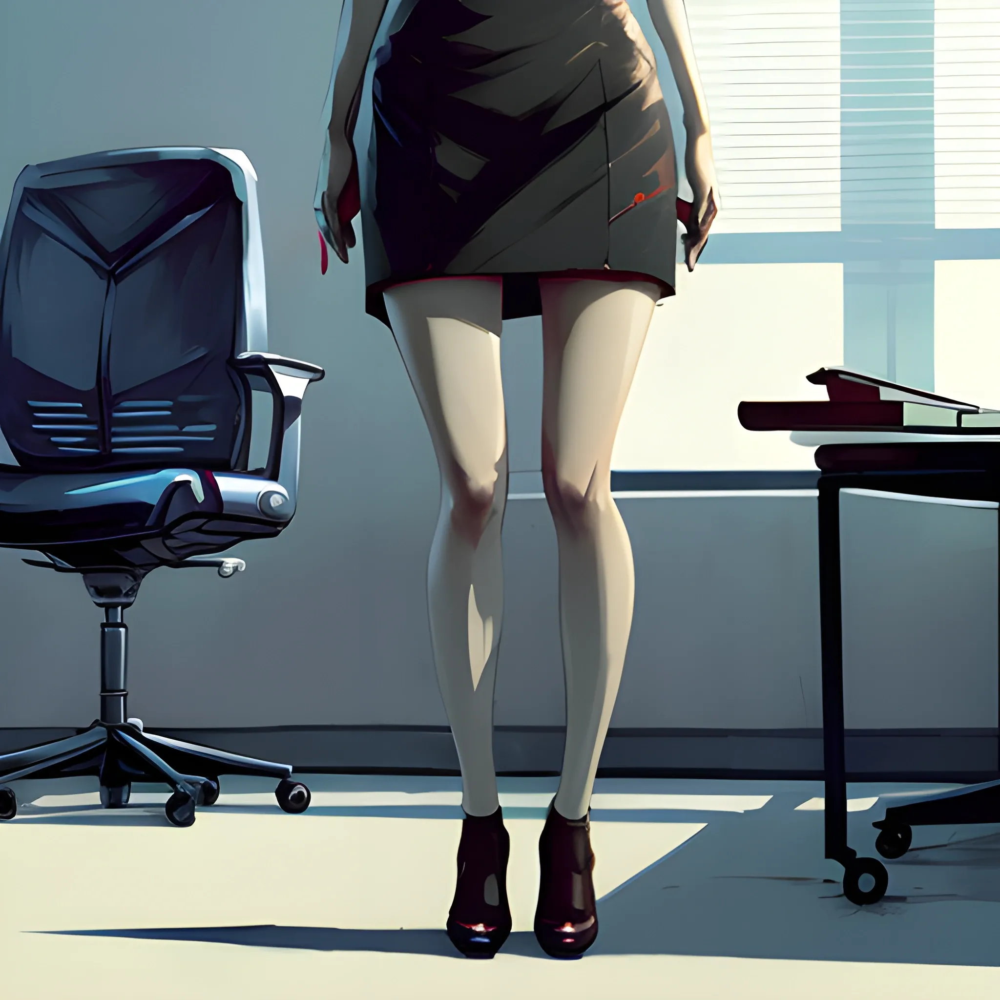 korean women in the office miniskirt legs sinister art by Greg Rutkowski, Cartoon