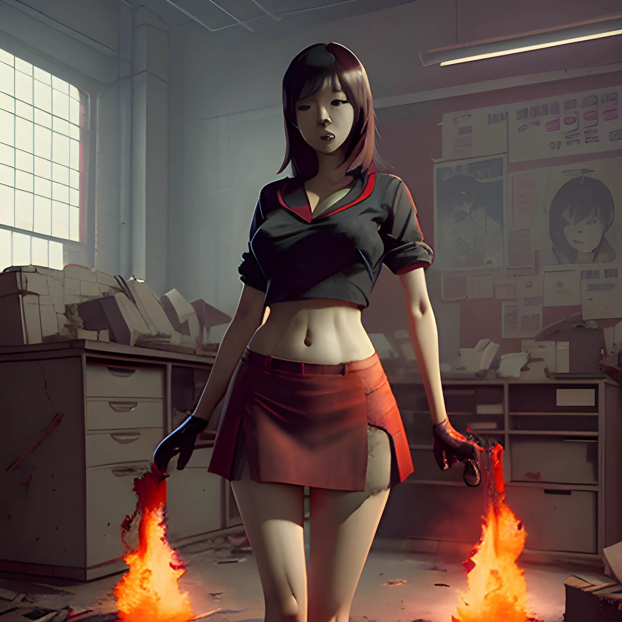 korean women in messy red burning office miniskirt fit legs sini... -  Arthub.ai