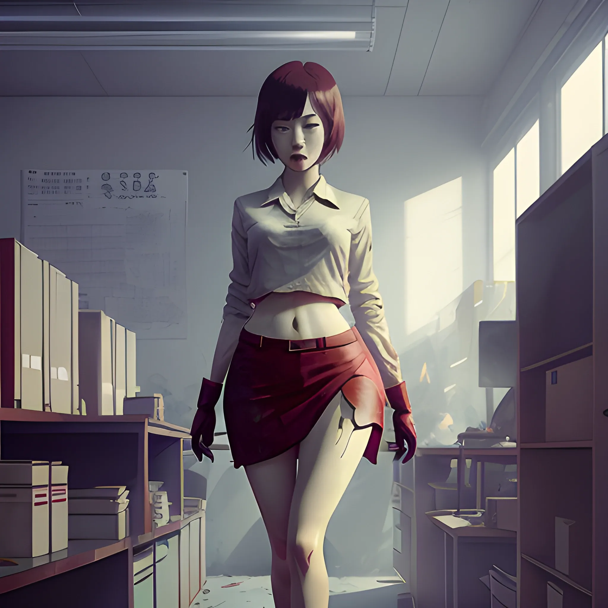 korean women in messy red burning office miniskirt fit legs full ...