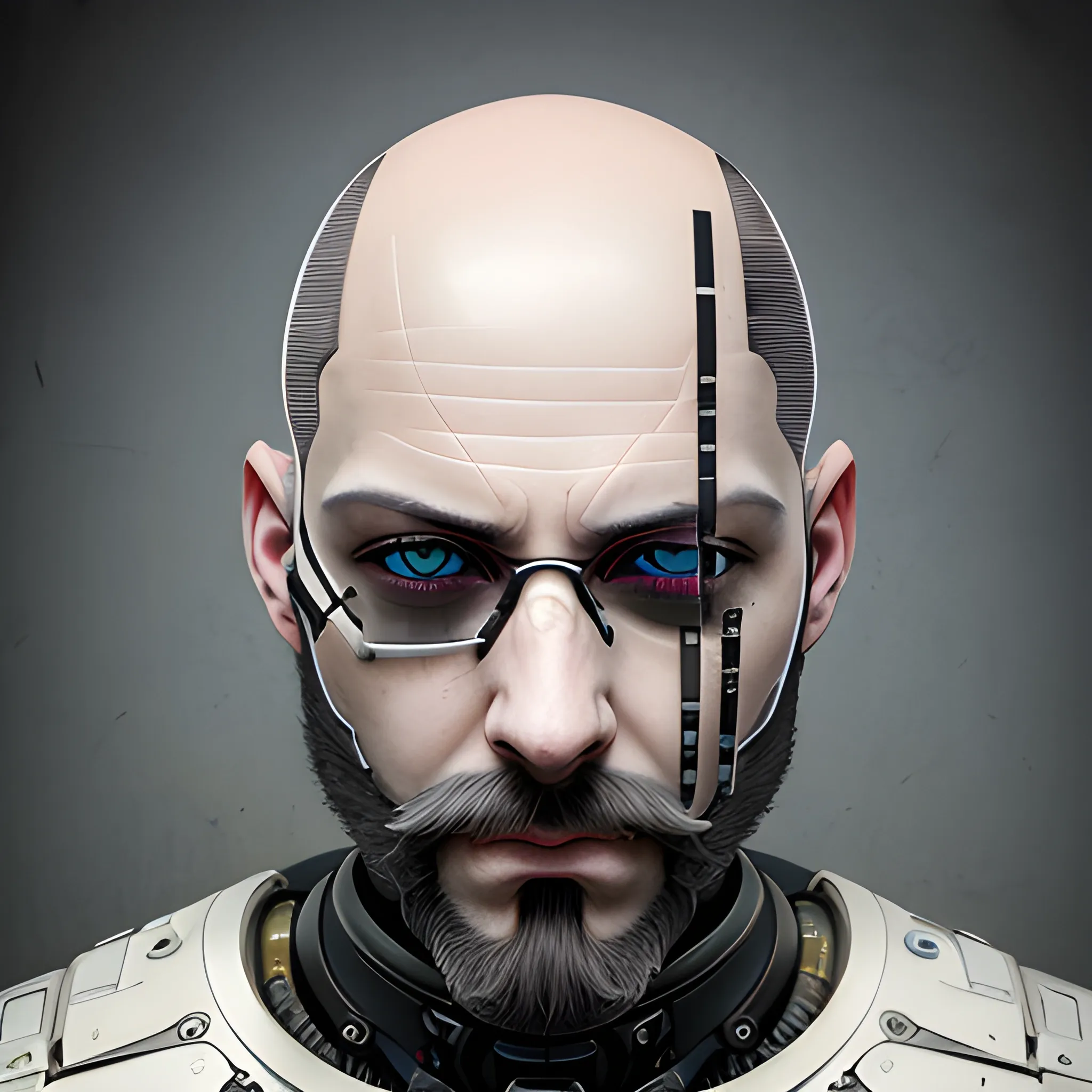 bald shaved hair, with full beard, cyberpunk, robot, Best quality, masterpiece, ultra high res,(photo realistic:1.4), surrealism, dream-like,credenza,Mr_MC_S-ART_V1, <lora:Mr_MC_S-ART_V1:0.9>