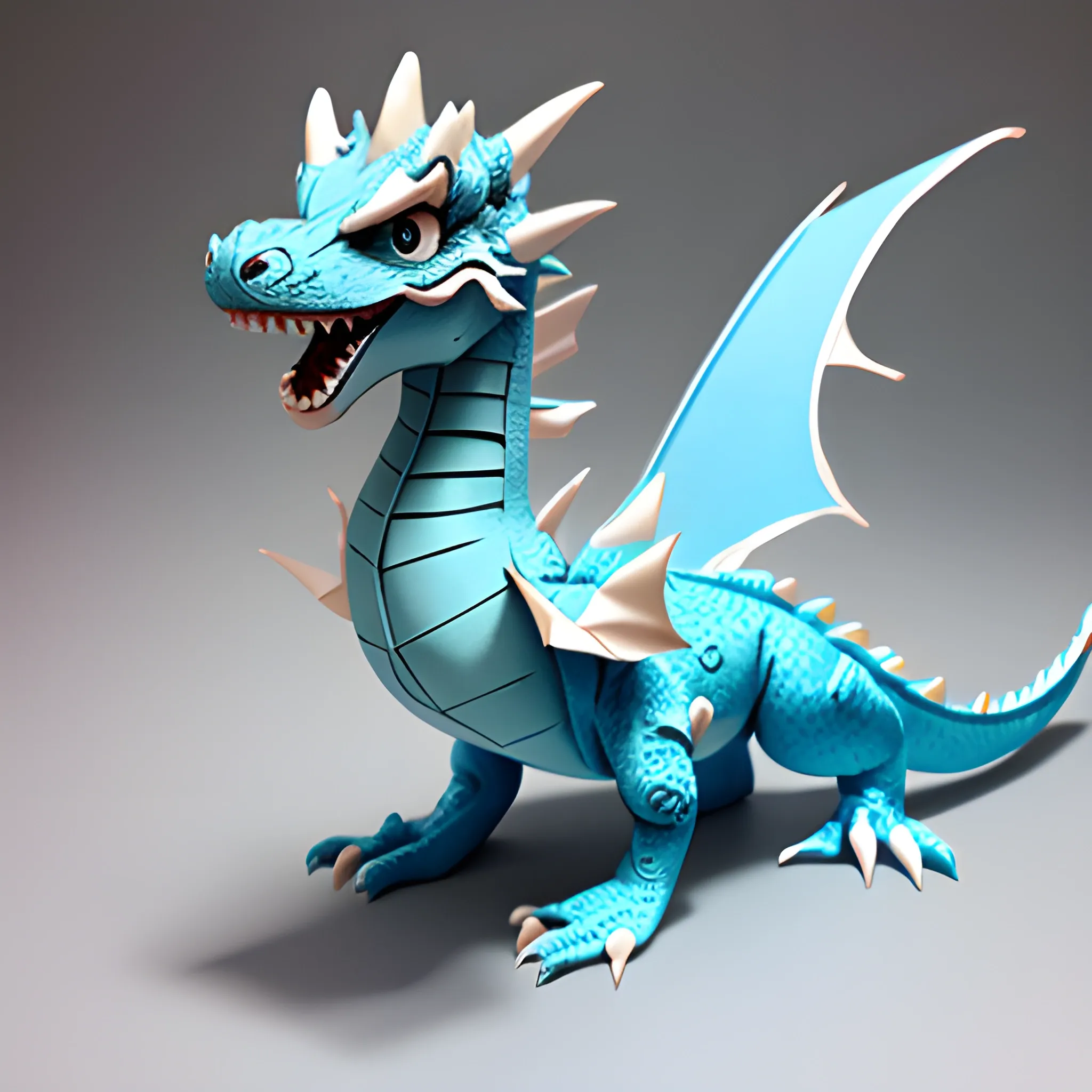  cute and jolly
 powder blue dragon in paper sculpture
, great detail