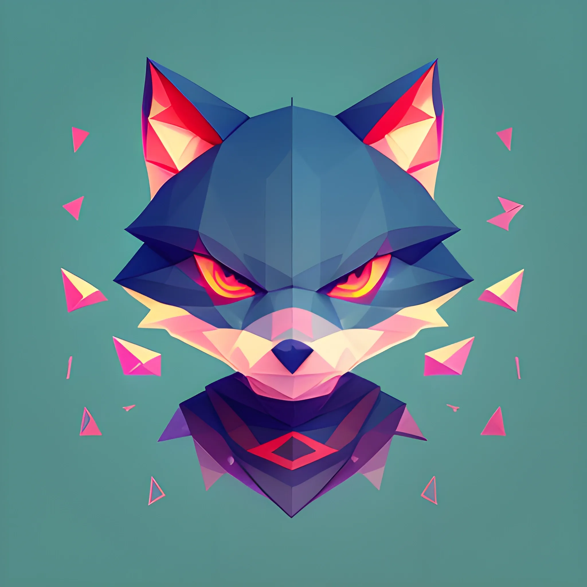 A detailed illustration face evil ninja wolf, magic, t-shirt design, red color, dark magic splash, dark, ghotic, t-shirt design, in the style of Studio Ghibli, pastel tetradic colors, 3D vector art, cute and quirky, fantasy art, watercolor effect, bokeh, Adobe Illustrator, hand-drawn, digital painting, low-poly, soft lighting, bird's-eye view, isometric style, retro aesthetic, focused on the character, 4K resolution, photorealistic rendering, using Cinema 4D