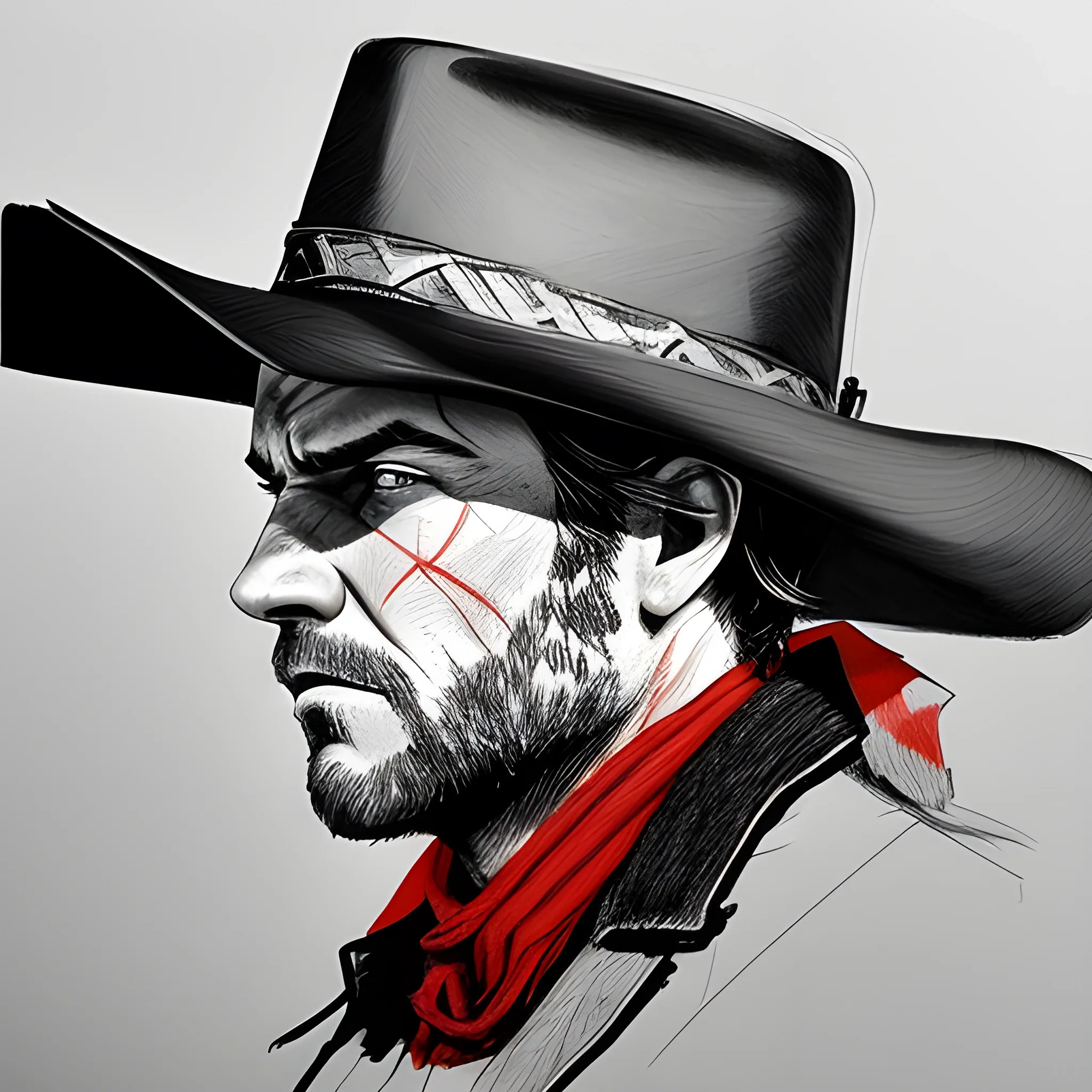 red and black, Arthur Morgan, rdr2, face only, intense, side vie 