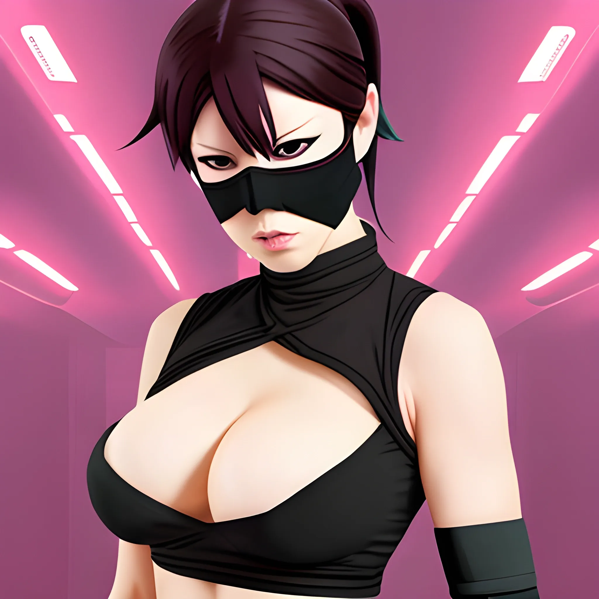 Han Juri, bandanna masked, robbery, anime style, femdom pose, alluring, 