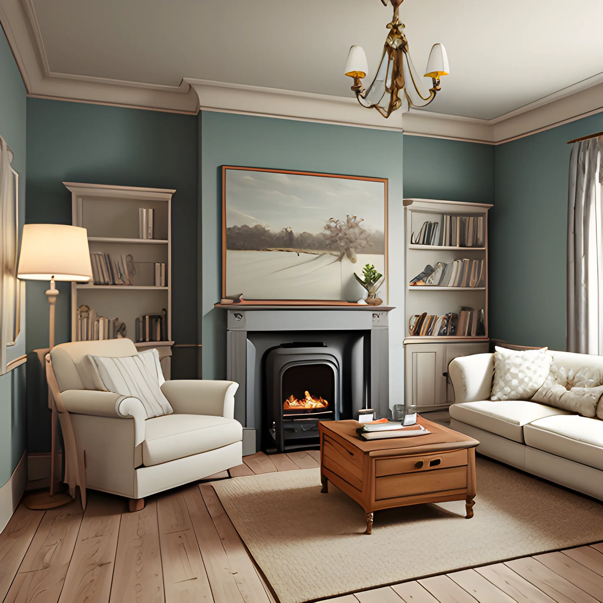 a detalied 3 d render of a country chic living room, photorealism