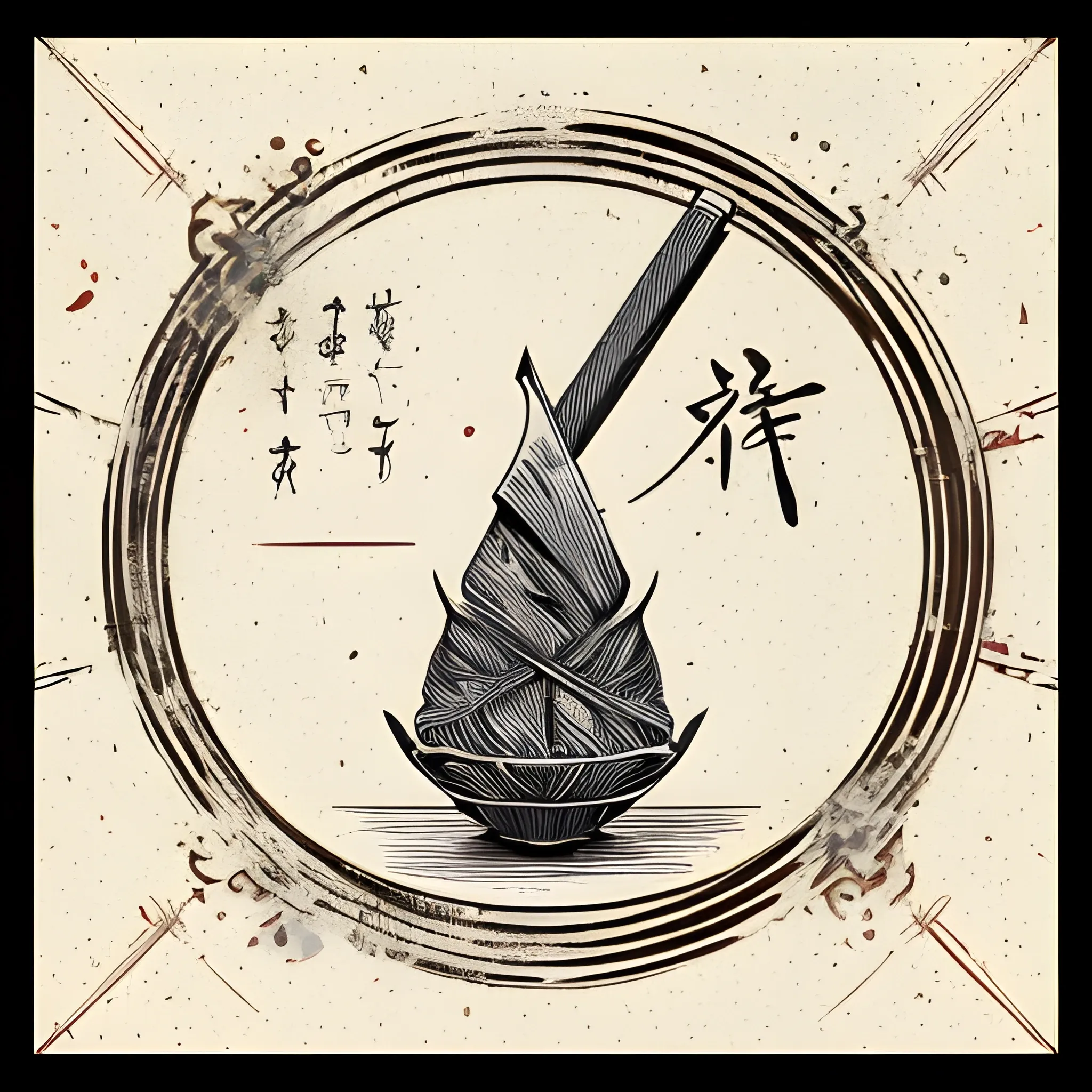 A detailed drawing, Kyūdō, bow, clean focus , full shot splash, comic, flat design, colorful shades, highly detailed, clean, vector image, flat white background, vibrant, vector, vintage, rustic, distressed texture, faded colors, line art, engraving style, background white, no shadows, 16k, focus, deviant art masterpiece. proportional. 