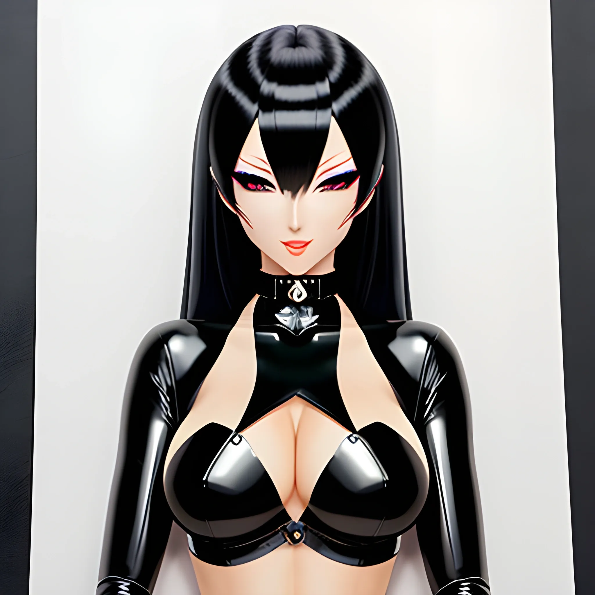 latex japanese girl, sitting, blushing, big boots, black eyes, black hair, staring, looking down, hypnotizing, latex choker, gag, evil, orgasm, defined features, bump, on top, feminine facial features, reaching out for you, 






, Pencil Sketch, 3D