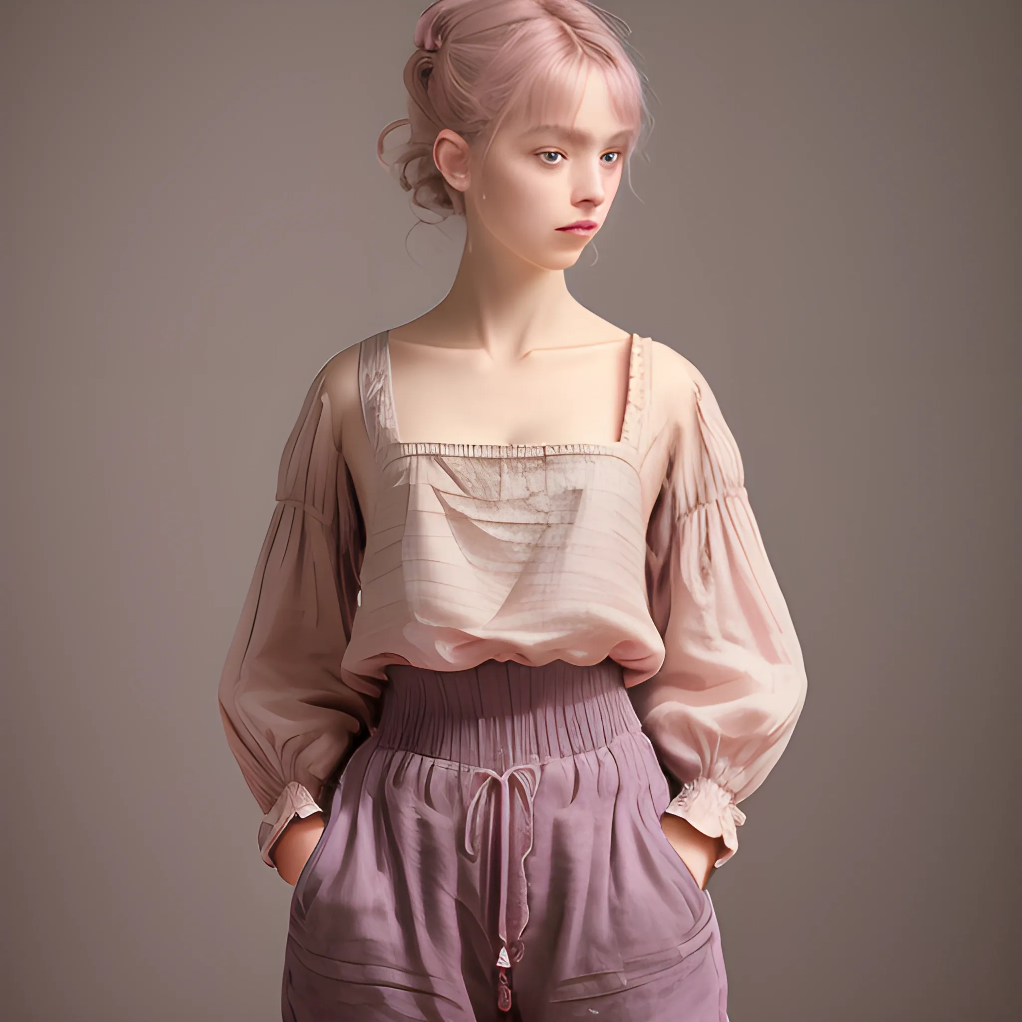 dusty pink，Depth of field 270mm, deep purple lighting, midweight Butters Stotch, wearing Figurative [Regency|Reiwa Era] Gator skin Baggy Pants, studio lighting, Sony A7, Lens Flare, Rembrandt lighting, F/2.8, (high quality) , (detailed) , (masterpiece) , (best quality) , (highres) , (extremely detailed) , (8k)
