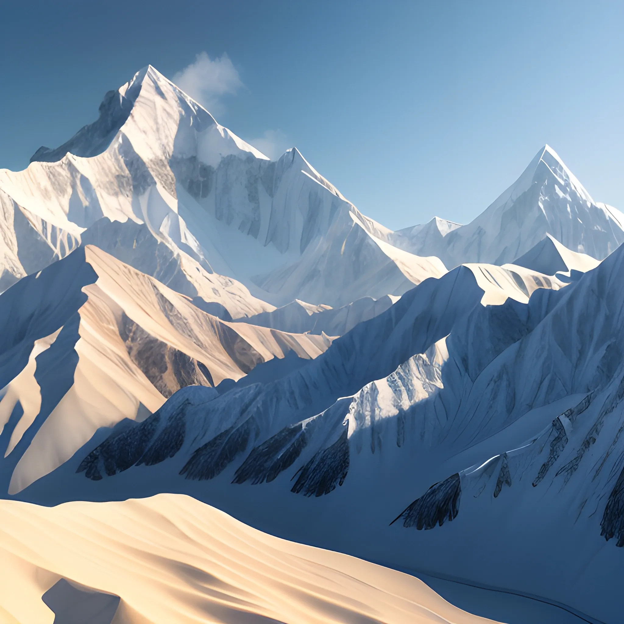 Realistic Photo image of a scenic, beautiful Himalayan mountain with no water, 3D