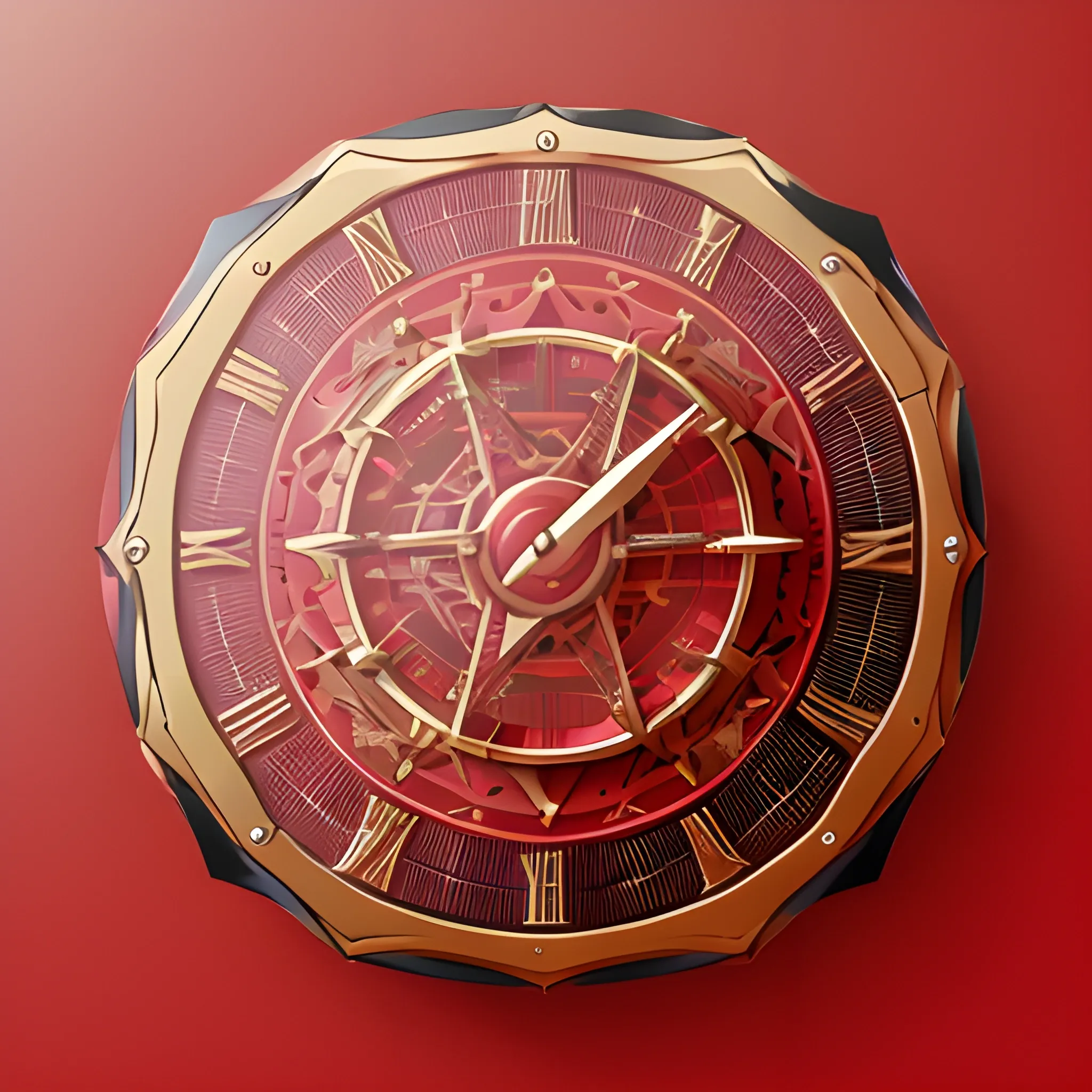 this is a logo, a metal calendar cover, in metallic red and metallic gold, with mechanical icons a mechanical pencil, the cover of the calendar opens to the top, all of them on table, 3d, unreal, 3D