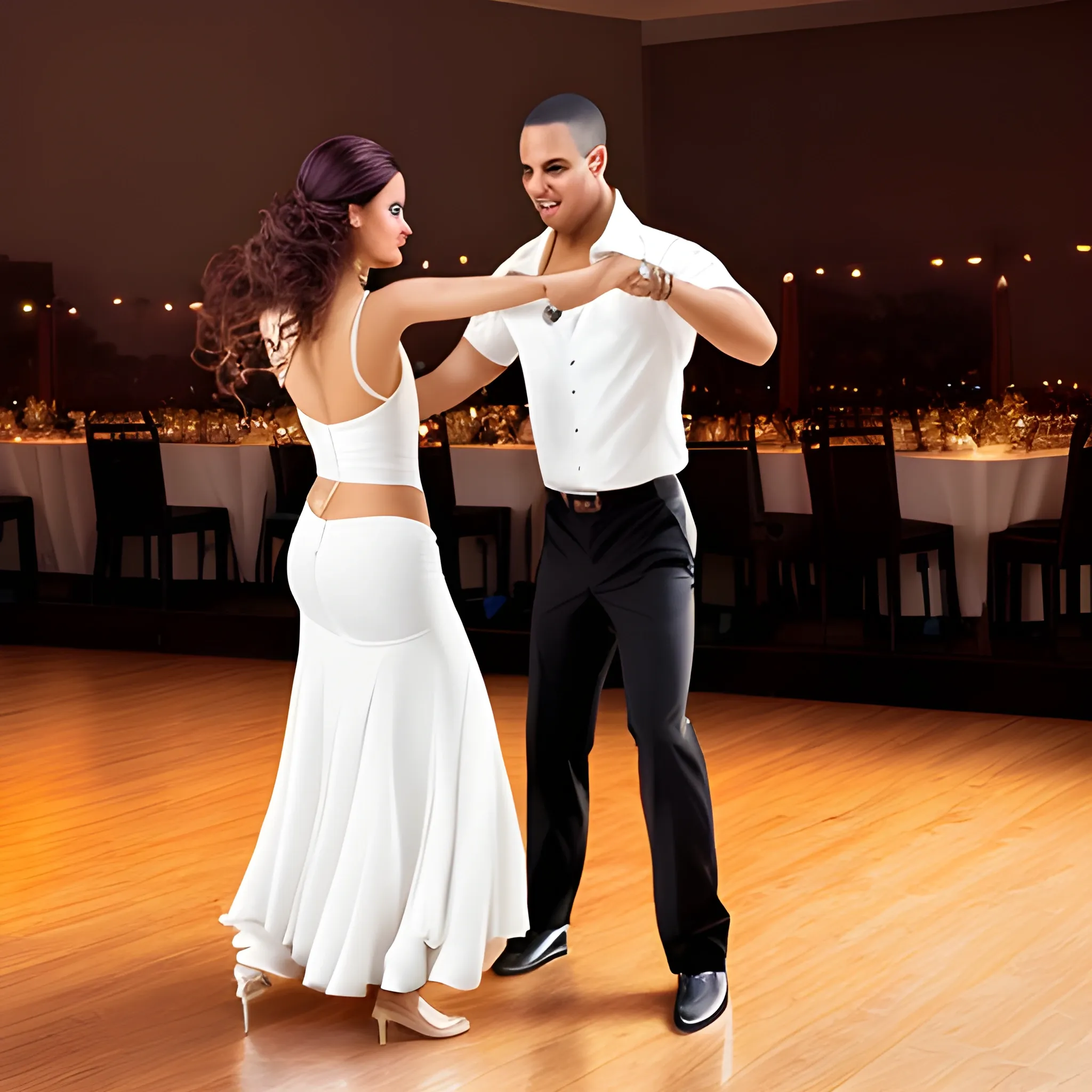 two person dancing bachata, realist
