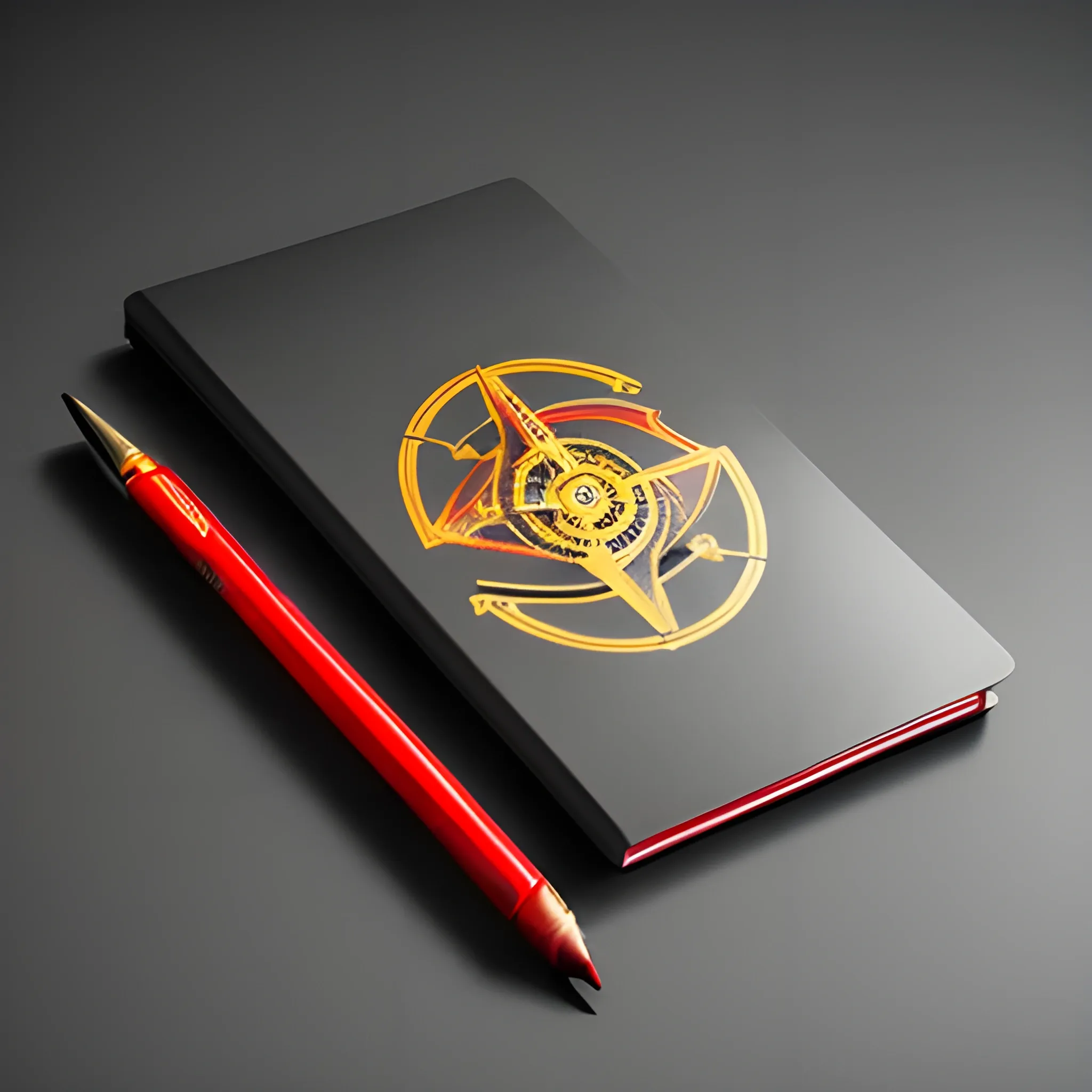 it's a logo with a metal notepad cover, metallic red and metallic gold, a mechanical pencil with mechanical icons, the cover of the notepad opens up, all on a matte black table, 3D
Pencil Sketch, Trippy