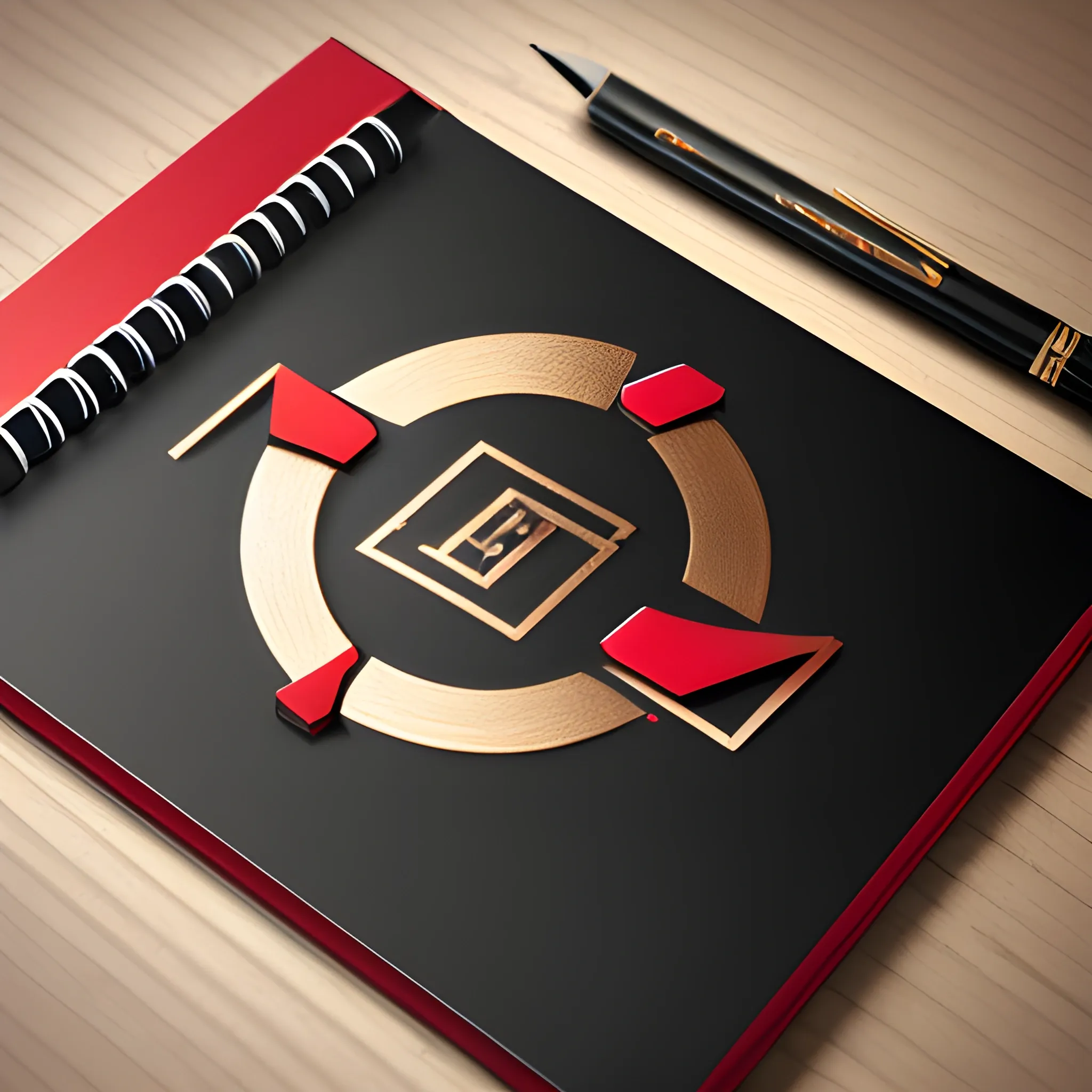 it's a logo with a metal notepad cover, metallic red and metallic gold, a mechanical pencil with utopic icons, the cover of the notepad opens up, all on a matte black table, 3D
Pencil Sketch, Trippy