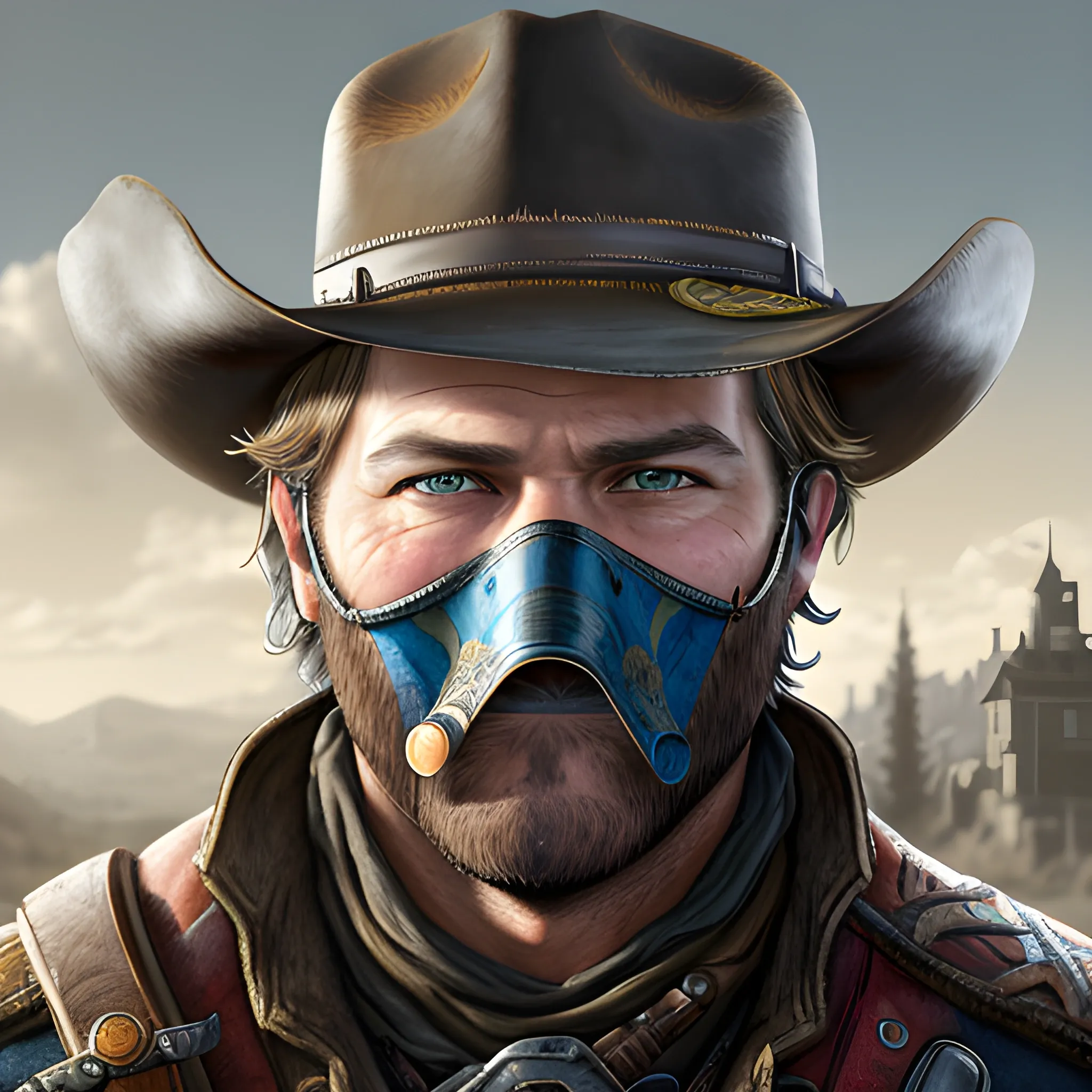 arthur morgan, 8k, high resolution, high quality, photorealistic, hyperealistic, detailed, detailed matte painting, deep color, fantastical, intricate detail, splash screen, complementary colors, fantasy concept art,face only, Pencil Sketch, bandit mask, looking away